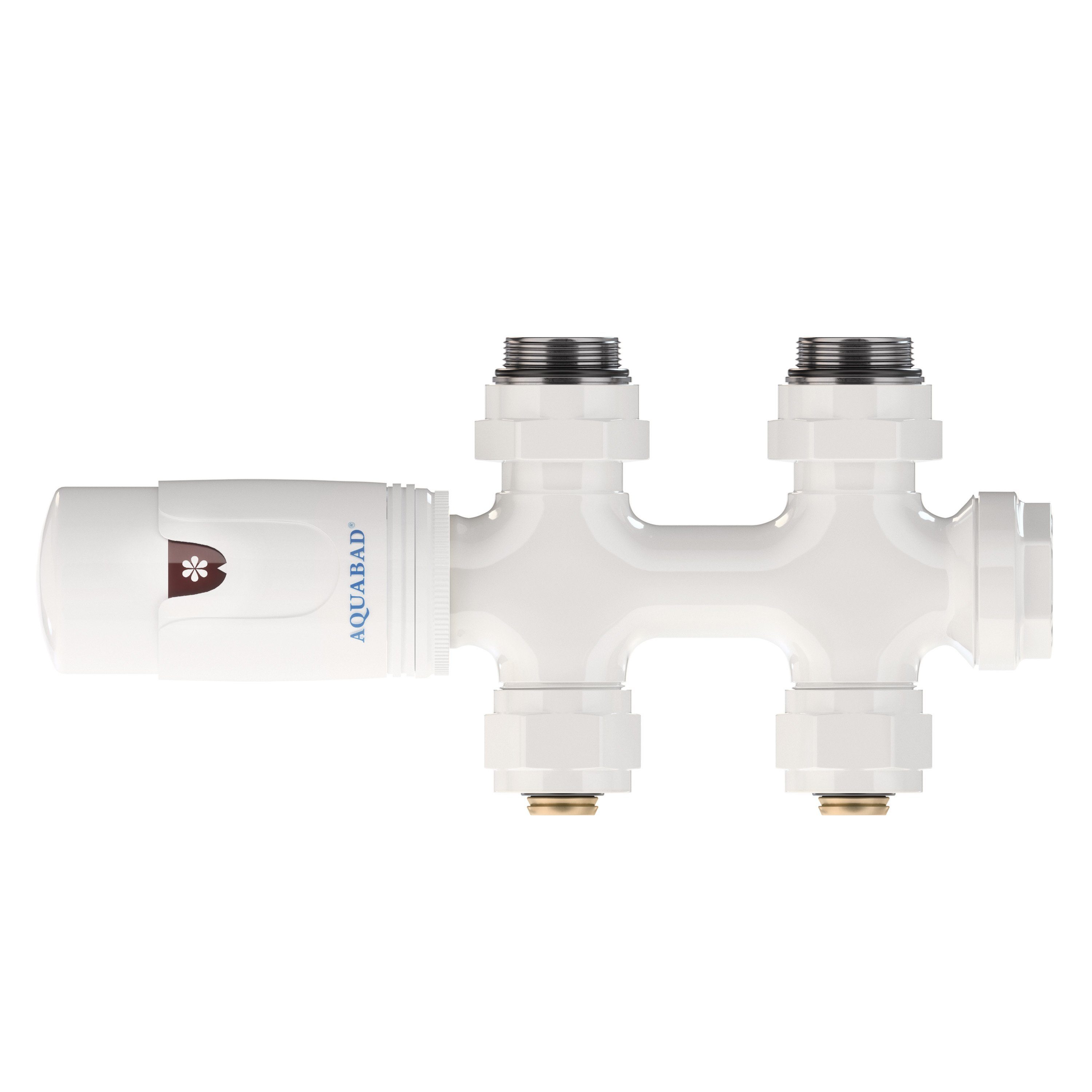 Aquabad® Heizkörperthermostat Multiblock Anschlussgarnitur 50mm Mittelanschluss, Weiß - Gerade