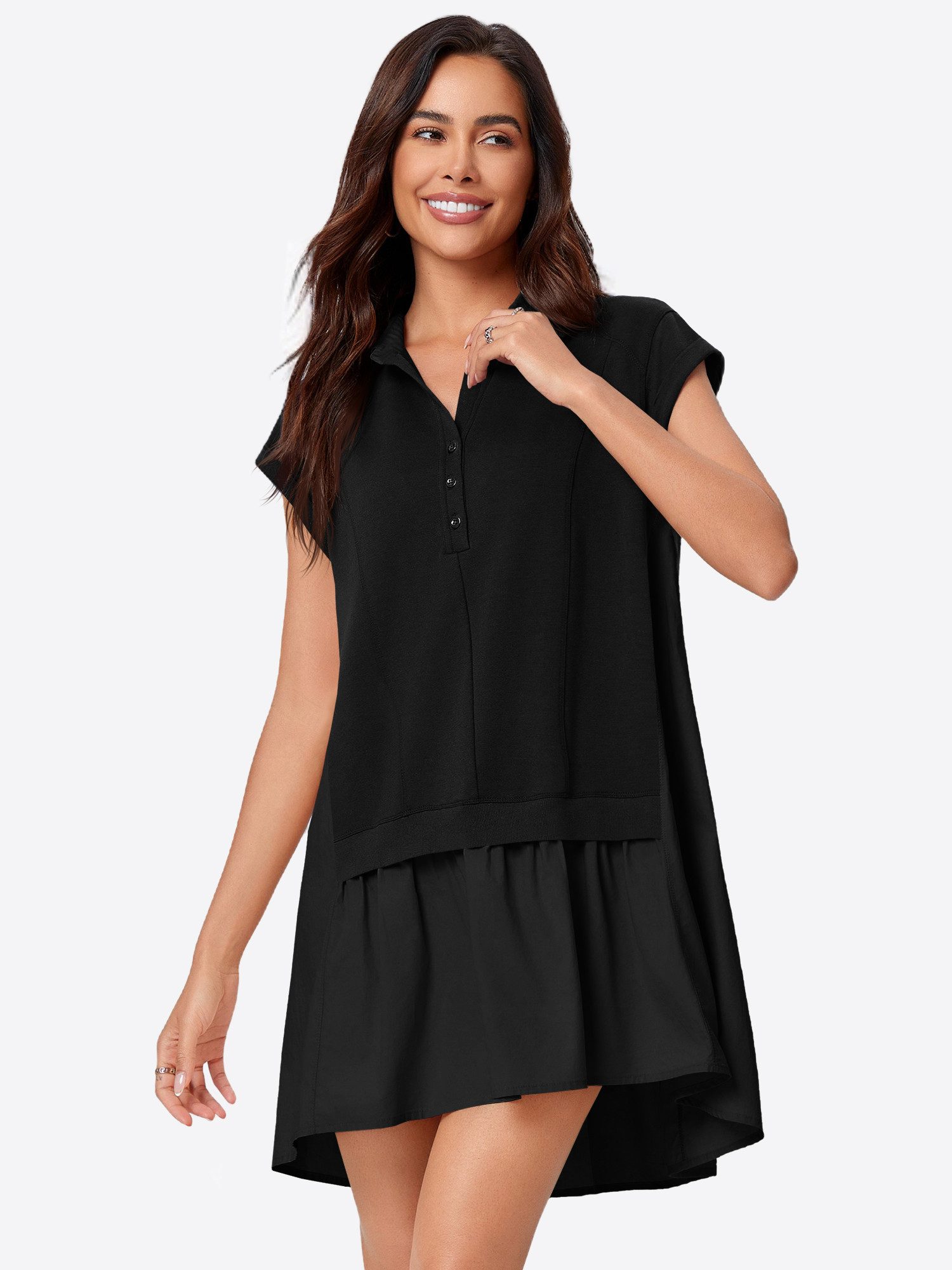Imily Bela Sweatkleid Damen Freizeit Minikleid (Packung, 1-tlg., 1per-Pack) V-Ausschnitt