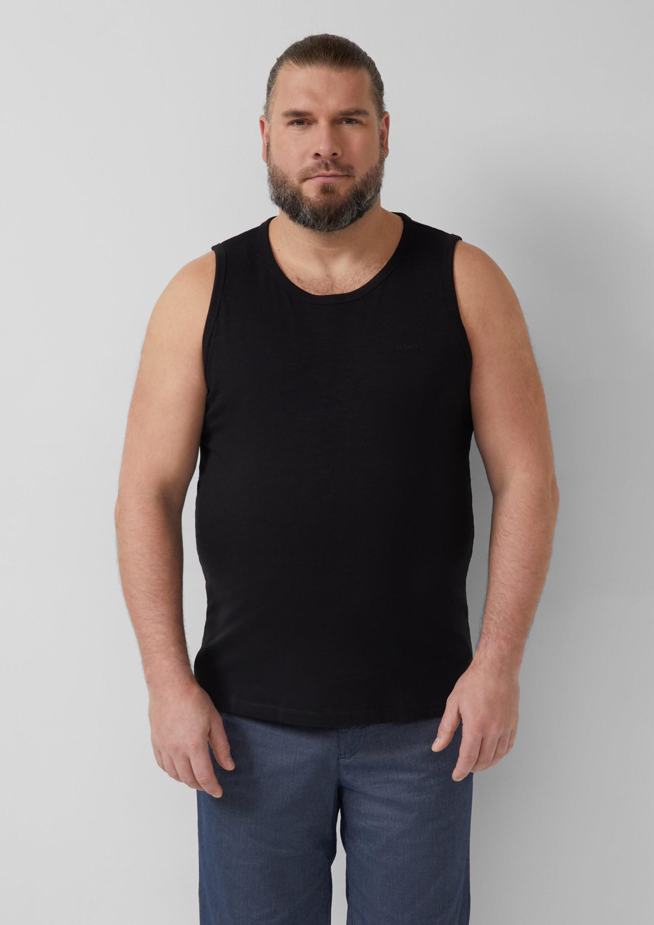 s.Oliver Muskelshirt T-Shirt Tanktop mit Flammgarnstruktur und Logo-Print