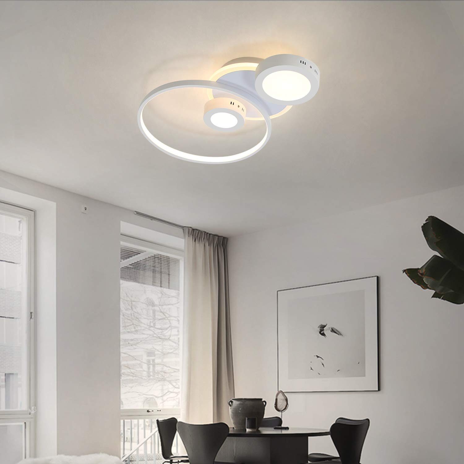 LED Fernbedienung 50W integriert, fest Ringoptik Wohnzimmer LED ZMH Milchstraße mit weiß Schlafzimmer, dimmbar, Deckenleuchte