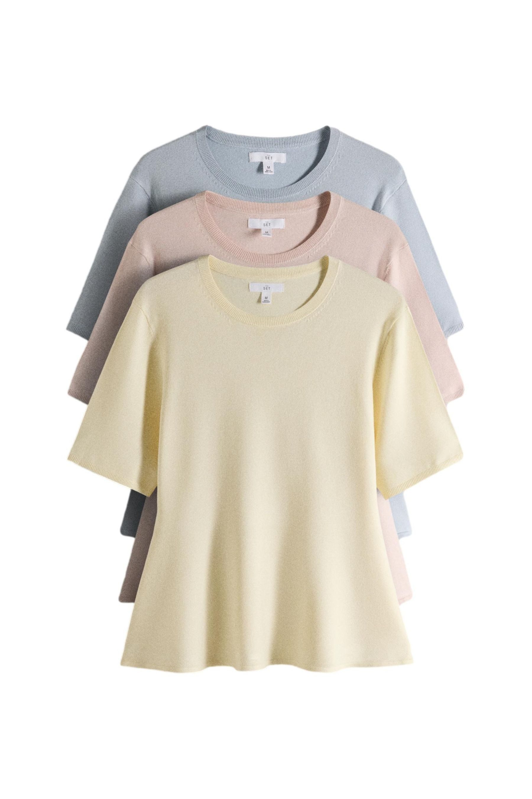 Schößchenshirt The Set Feinstrick-T-Shirt mit Schößchen, 3er-Pack
