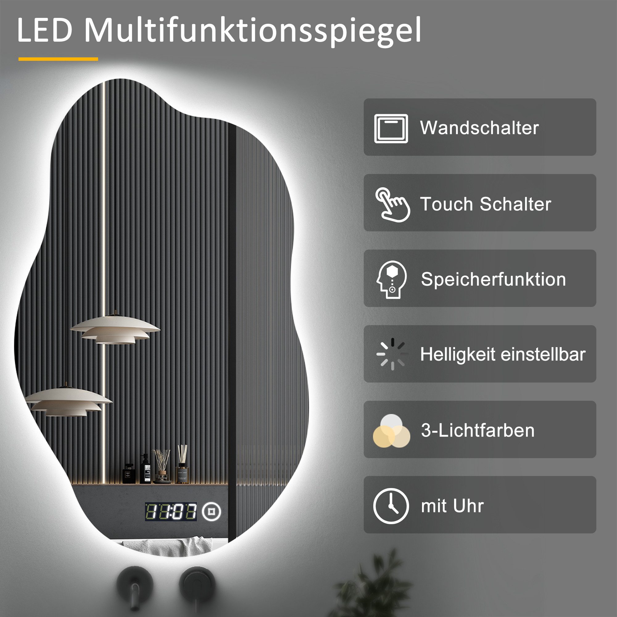 WDWRITTI Badspiegel Badezimmerspiegel mit Beleuchtung Wandspiegel günstig online kaufen