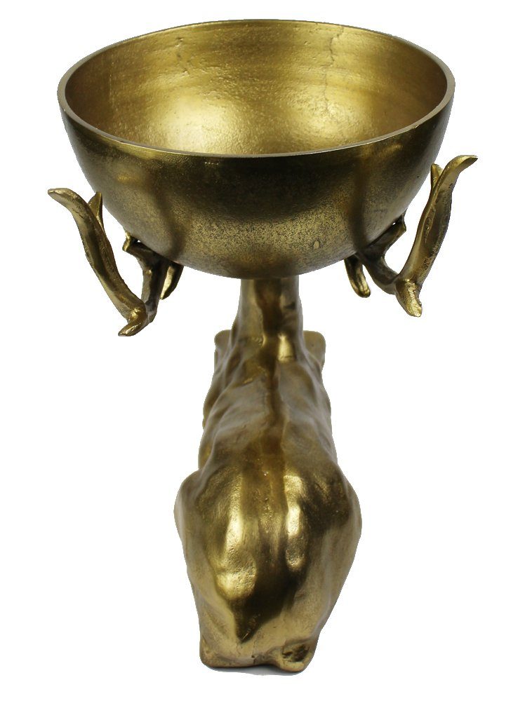 Servierschale Hirsch in 4,5 Arnusa Dekofigur cm edle kg Gold Schüssel, Dekoschale 40x25x36 Metall Schale