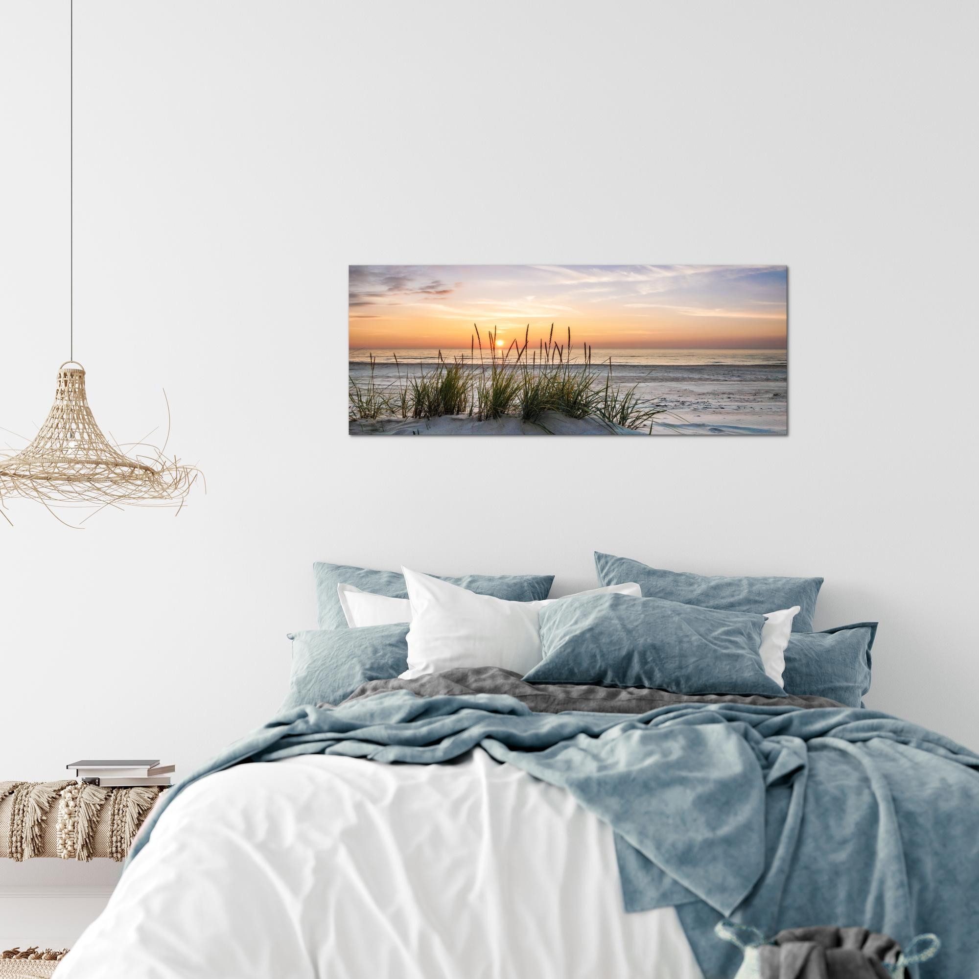 Runa Art XXL-Wandbild Natur Landschaft Bild Wohnzimmer Schlafzimmer Deko 043712a 100x40 cm, Sonnenuntergang, Ostsee Nordsee Dekoration Landhaus