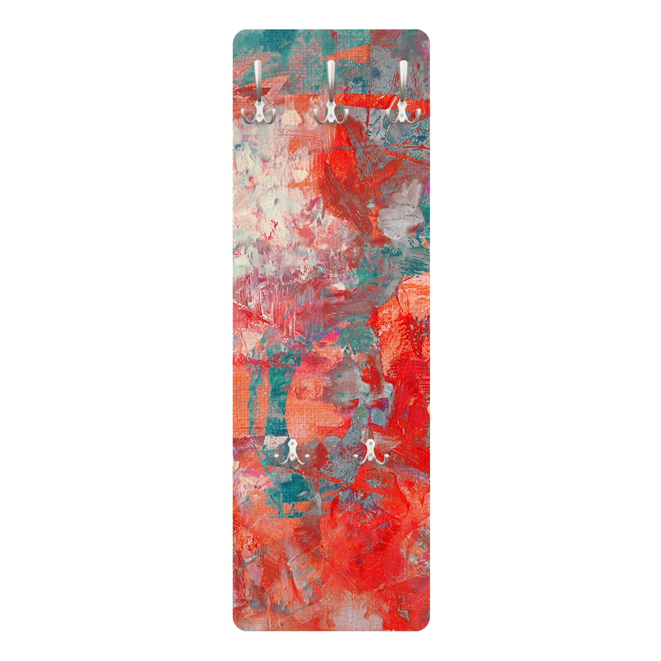 Bilderdepot24 Garderobenpaneel rot Abstrakt Kunst Roter Feuertanz Design (ausgefallenes Flur Wandpaneel mit Garderobenhaken Kleiderhaken hängend), moderne Wandgarderobe - Flurgarderobe im schmalen Hakenpaneel Design