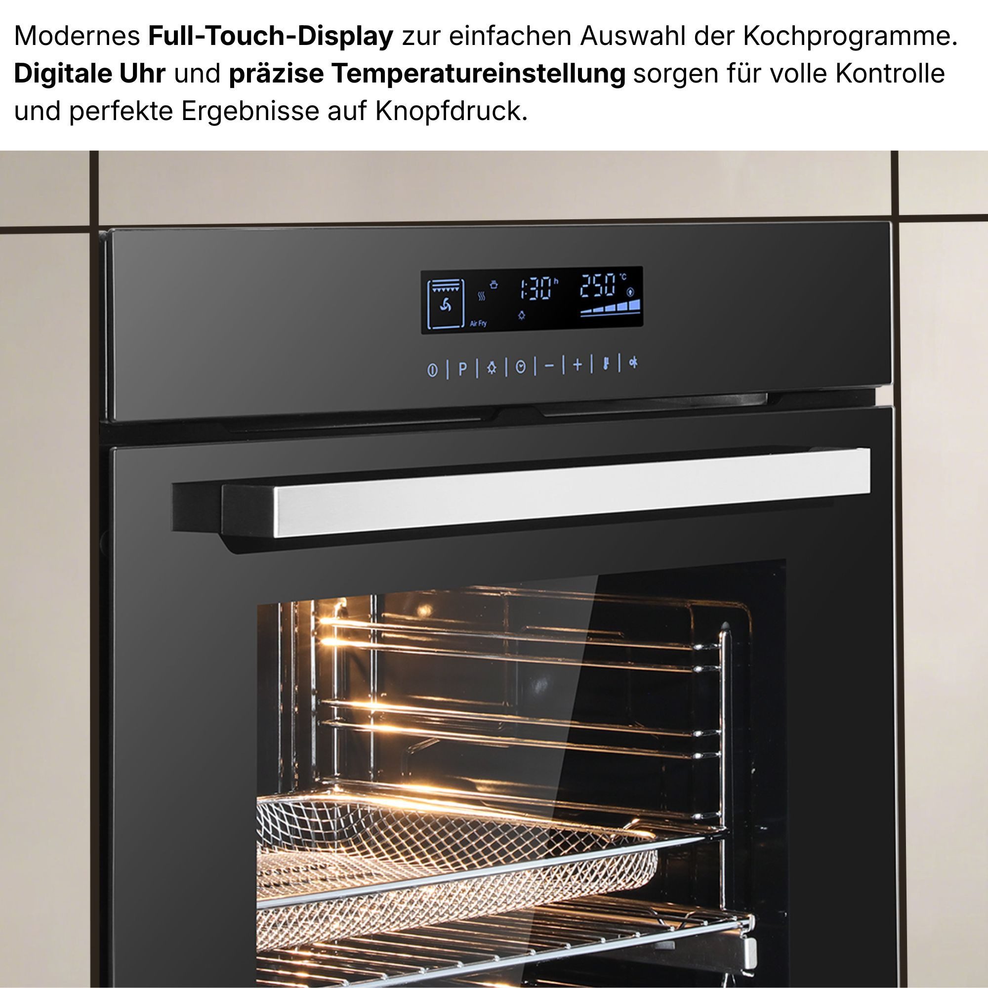 KB Elements Einbaubackofen 15 x Funktionen, Airfryer Funktion, Full Touch Display, AQUA CLEAN, mit 2-fach-Teleskopauszug, Air Fry, AQUA CLEAN,Full Touch,EEK A+