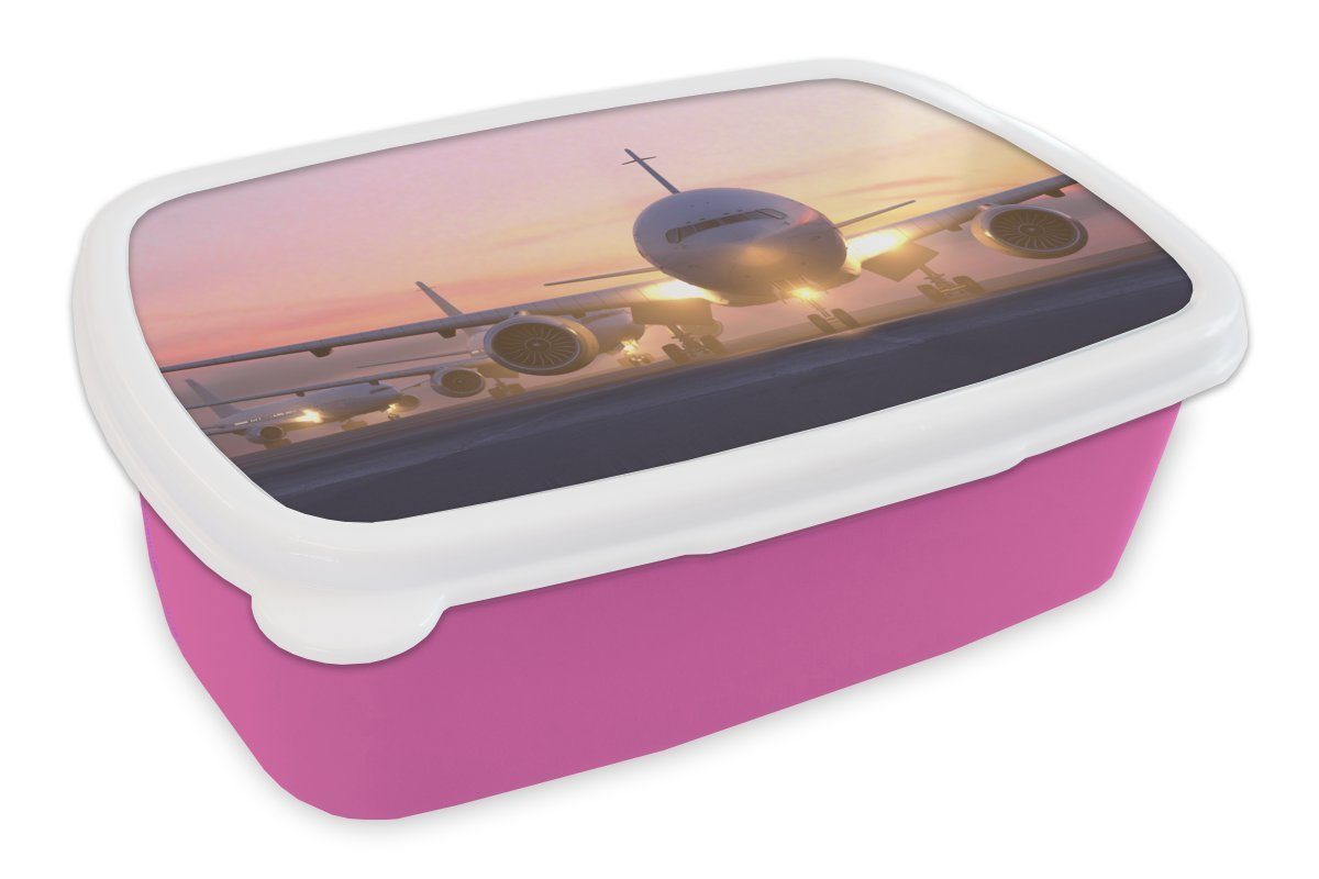 MuchoWow Lunchbox Schöne Sonnenstrahlen entlang Snackbox, (2-tlg), Brotbox Mädchen, Kinder, des Kunststoff, für Brotdose Kunststoff rosa Flugzeugs, Erwachsene