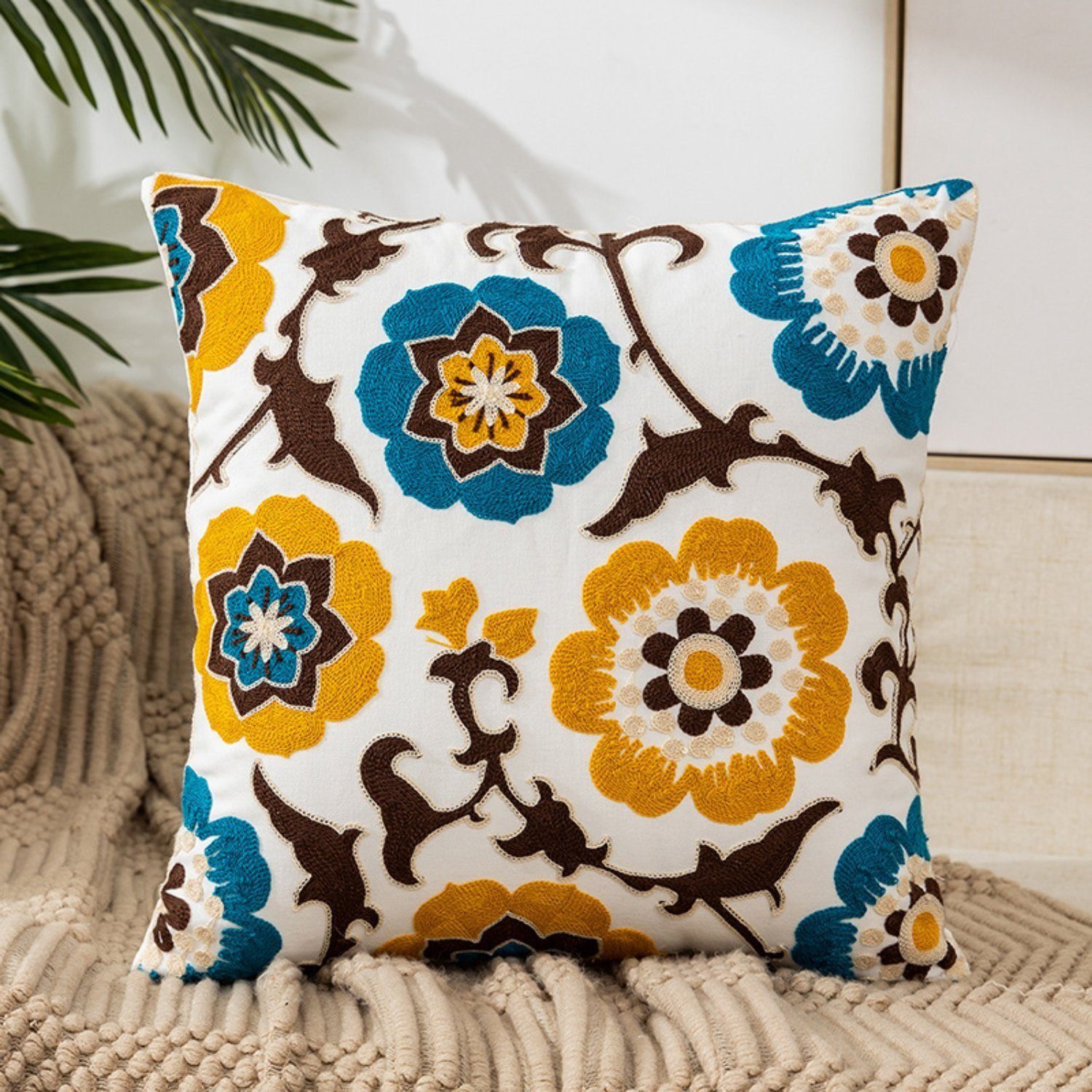 BYSURE Kissenbezüge Bestickte Blumen Kissenhülle 45x45cm, günstig online kaufen