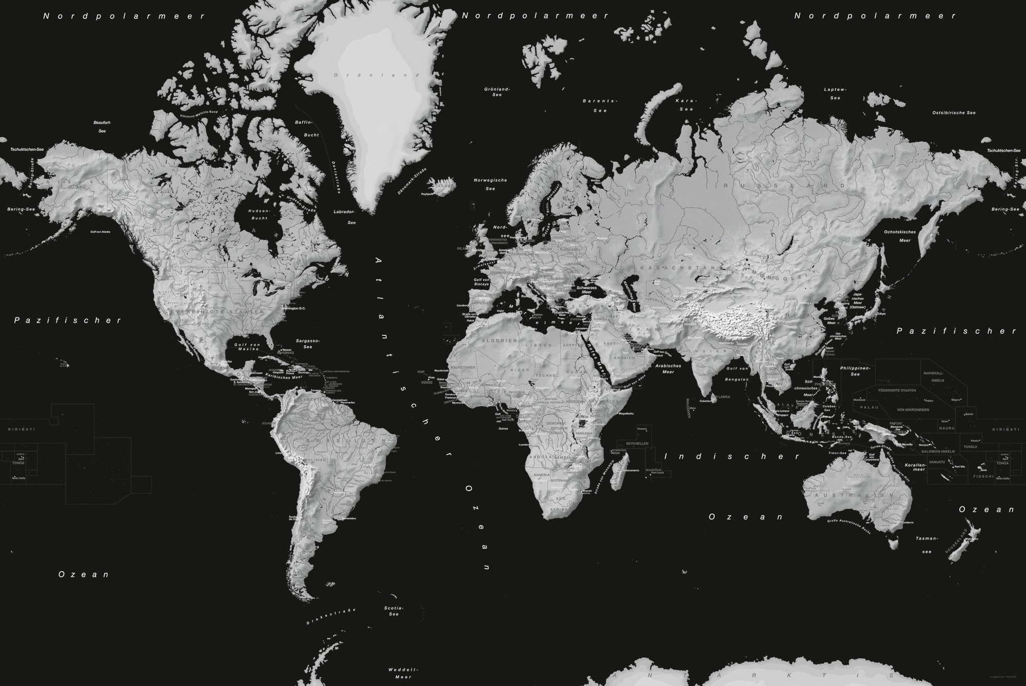 Poster Landkarten - Poster - Weltkarte - Monochrom