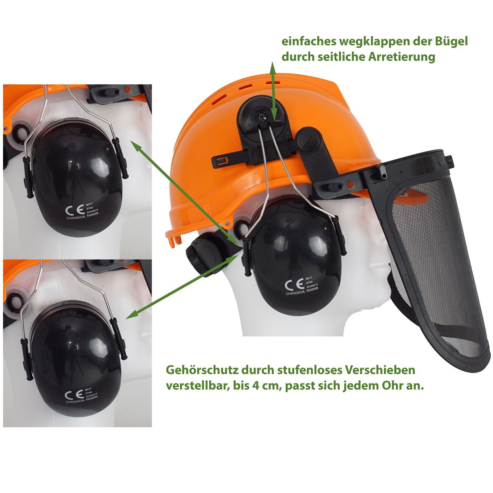 TRUTZHOLM Forsthelm Forstschutzhelm mit Visier und Gehörschutz Schutzhelm 50-66 cm, komfortables Schweißband