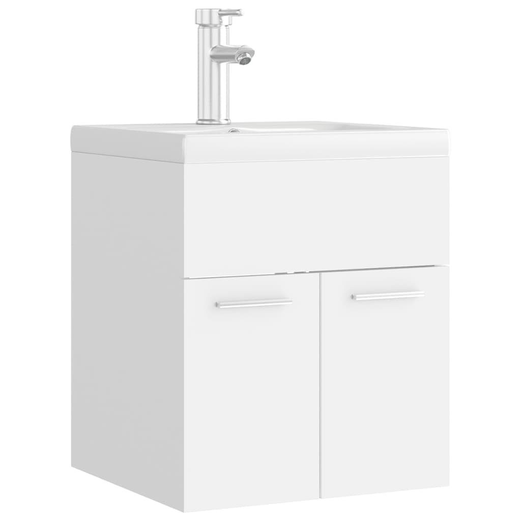 vidaXL Badezimmerspiegelschrank Waschbeckenunterschrank mit Einbaubecken Holzwerkstoff Weiß (1-St)