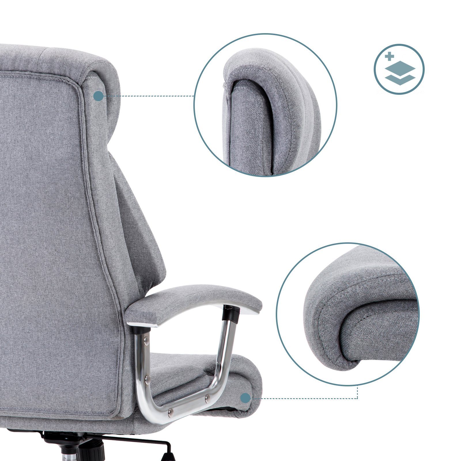 Intimate WM Heart Chefsessel Ergonomischer Bürostuhl, Stoff Schreibtischstuhl, Mit gepolsterten Armlehnen, Wippfunktion und Kopfunterstützung