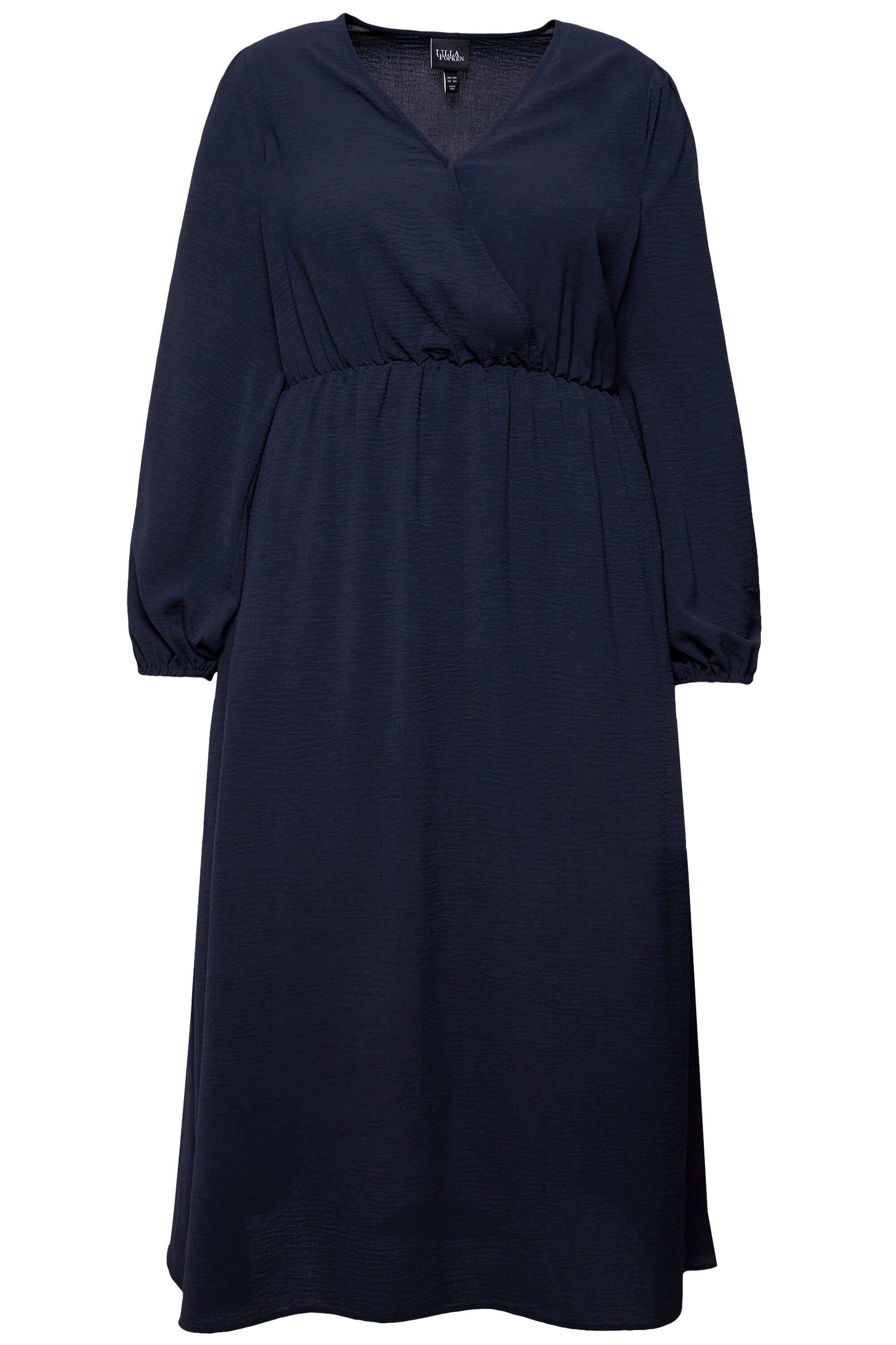 Ulla Popken Midikleid Midikleid Wickeloptik A-Linie V-Ausschnitt Langarm günstig online kaufen