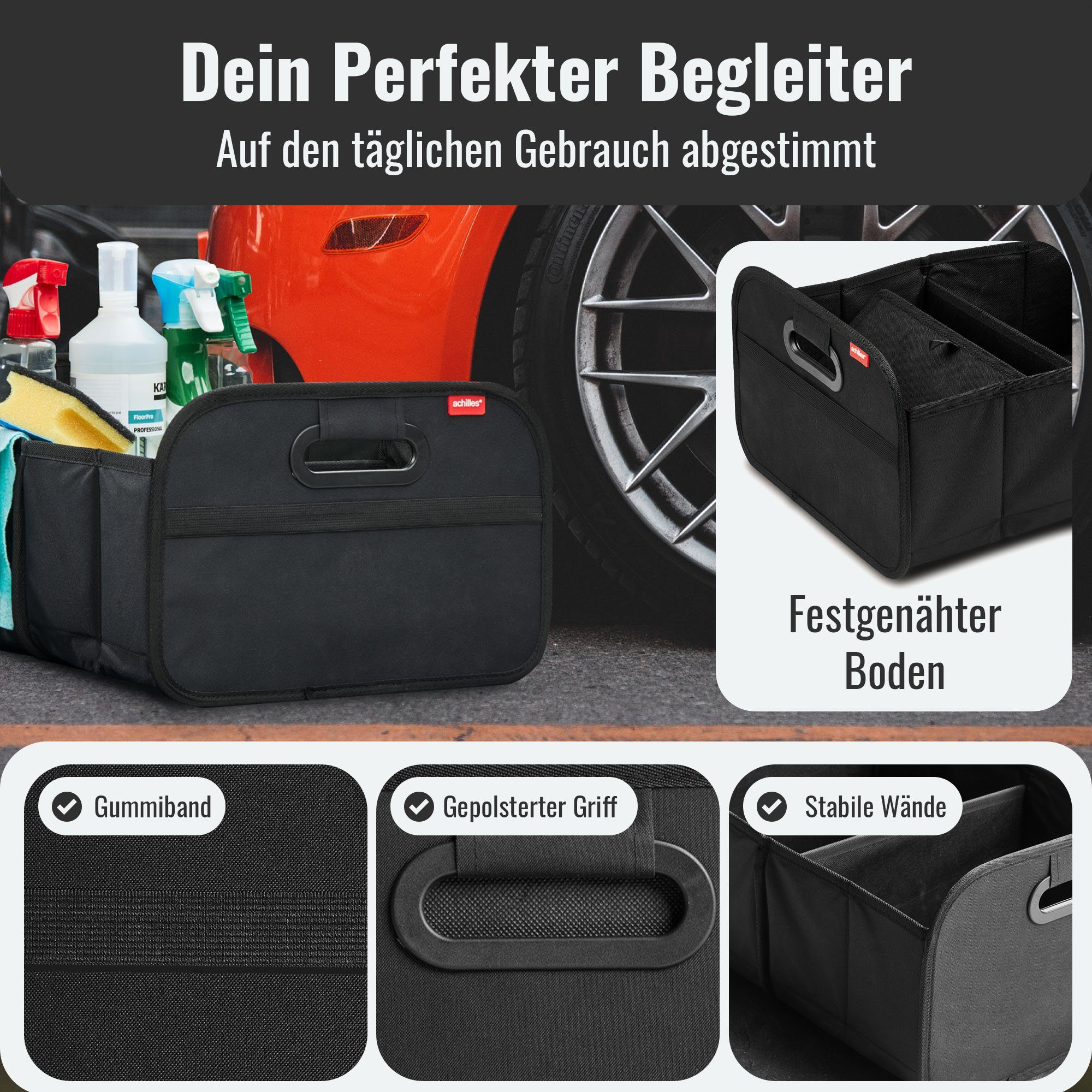 Robuste Einkaufskorb Kofferraumtasche Faltbarer mit achilles Henkel, mit 44x32x22cm Auto-Organizer Einkaufschip,