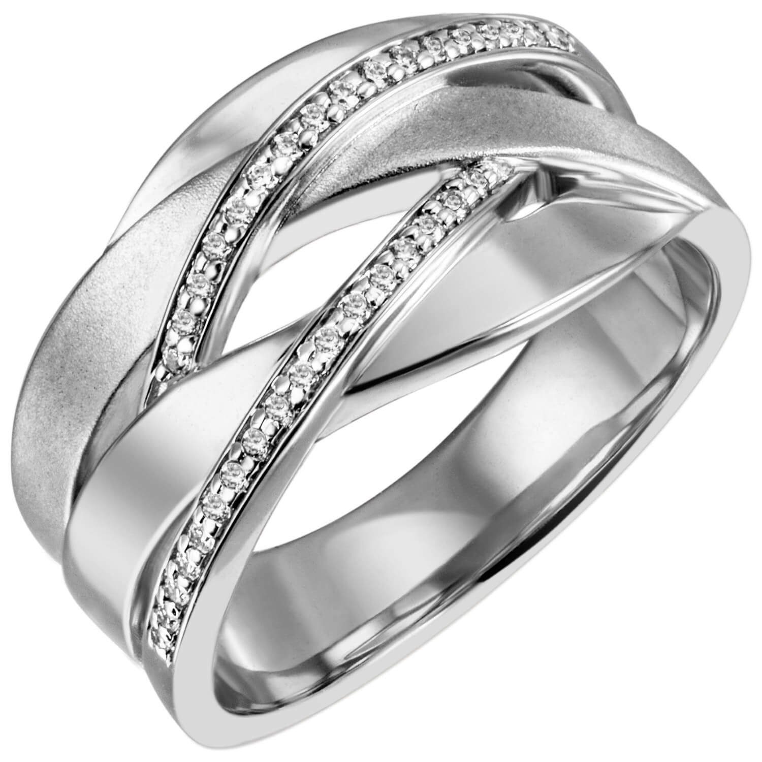 Schmuck Krone Silberring Breiter Ring Damenring 34 Zirkonia 925 Silber rhodiniert teilmattiert Fingerring, Silber 925