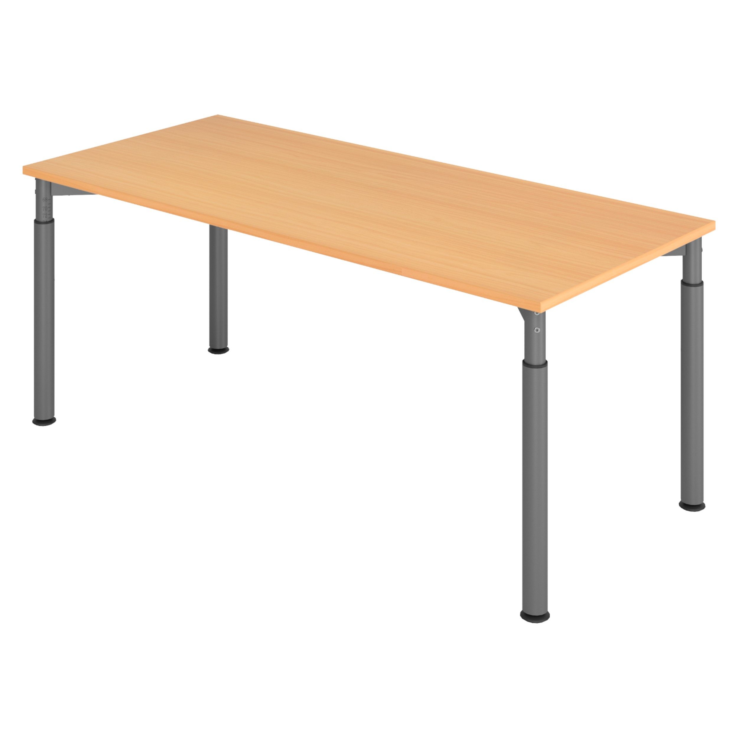 bümö Schreibtisch Serie-Y höhenverstellbar, Rechteck: 180 x 80 cm - Dekor: Buche - Gestell: Graphit