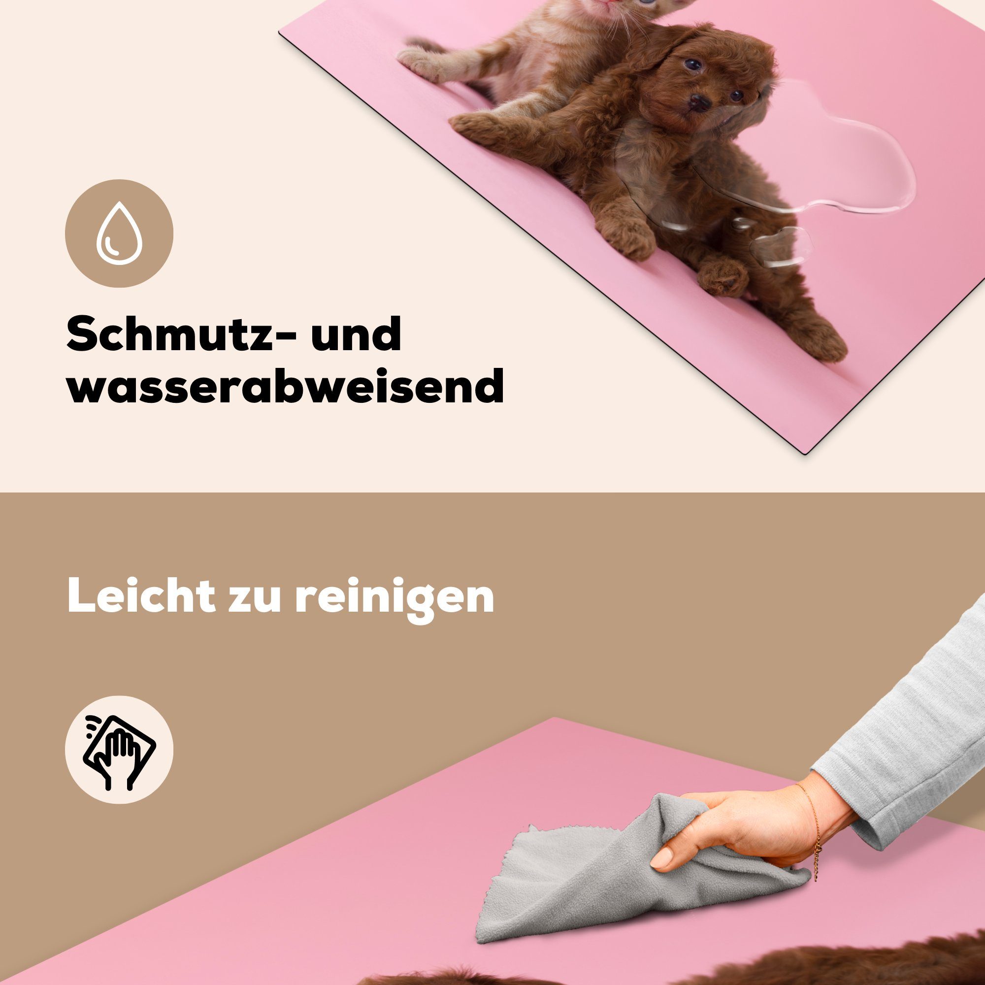 MuchoWow Herdblende-/Abdeckplatte Katze für (1 tlg), Rosa, Vinyl, küche, die cm, Induktionskochfeld Schutz - Ceranfeldabdeckung Hund 81x52 