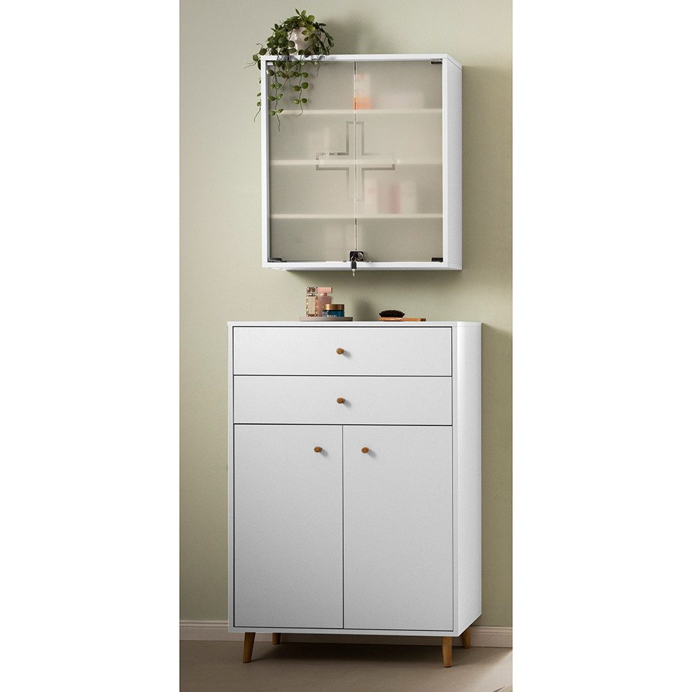 Lomadox Highboard BELFORT-80, in weiß matt, 77 cm breit, 2 Schubladen, 2-türig, modern