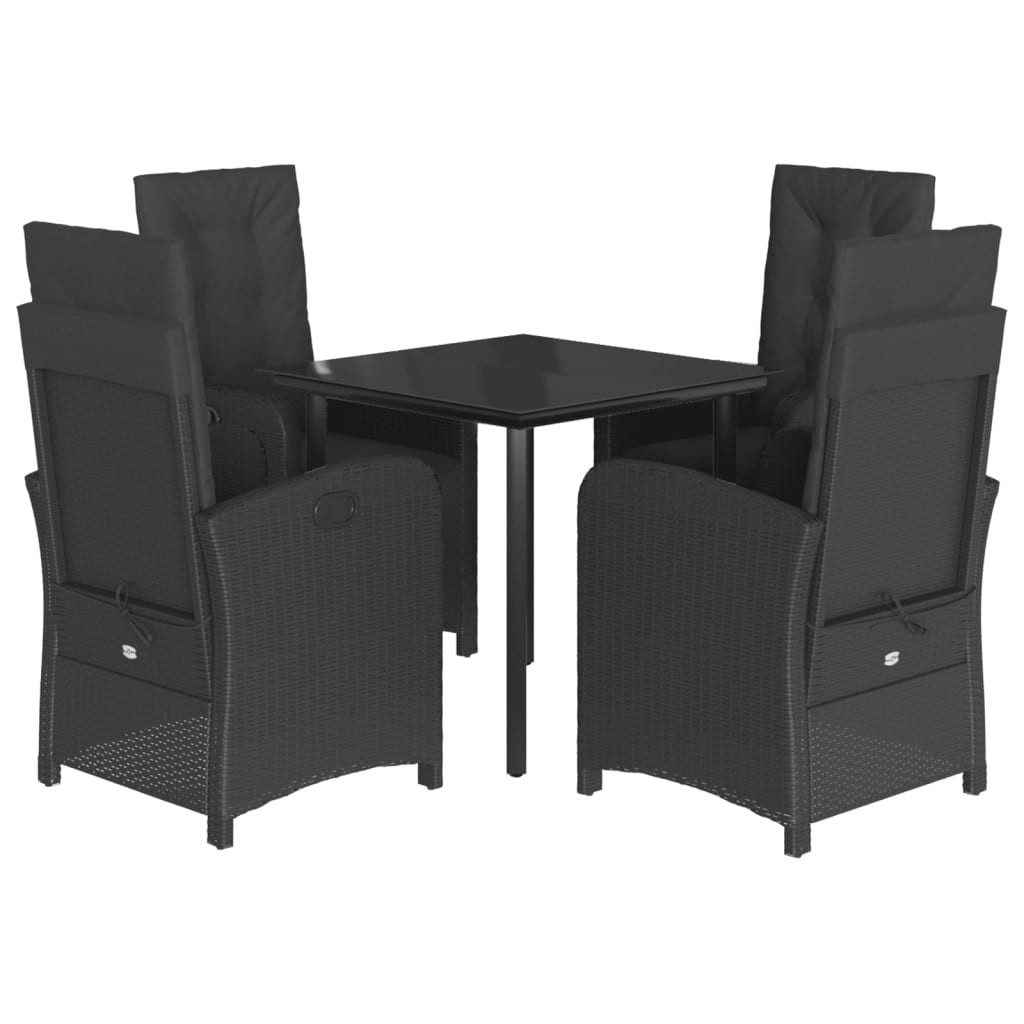 vidaXL Garten-Essgruppe 5-tlg. Garten-Essgruppe mit Kissen Schwarz Poly Rattan, (4-tlg)