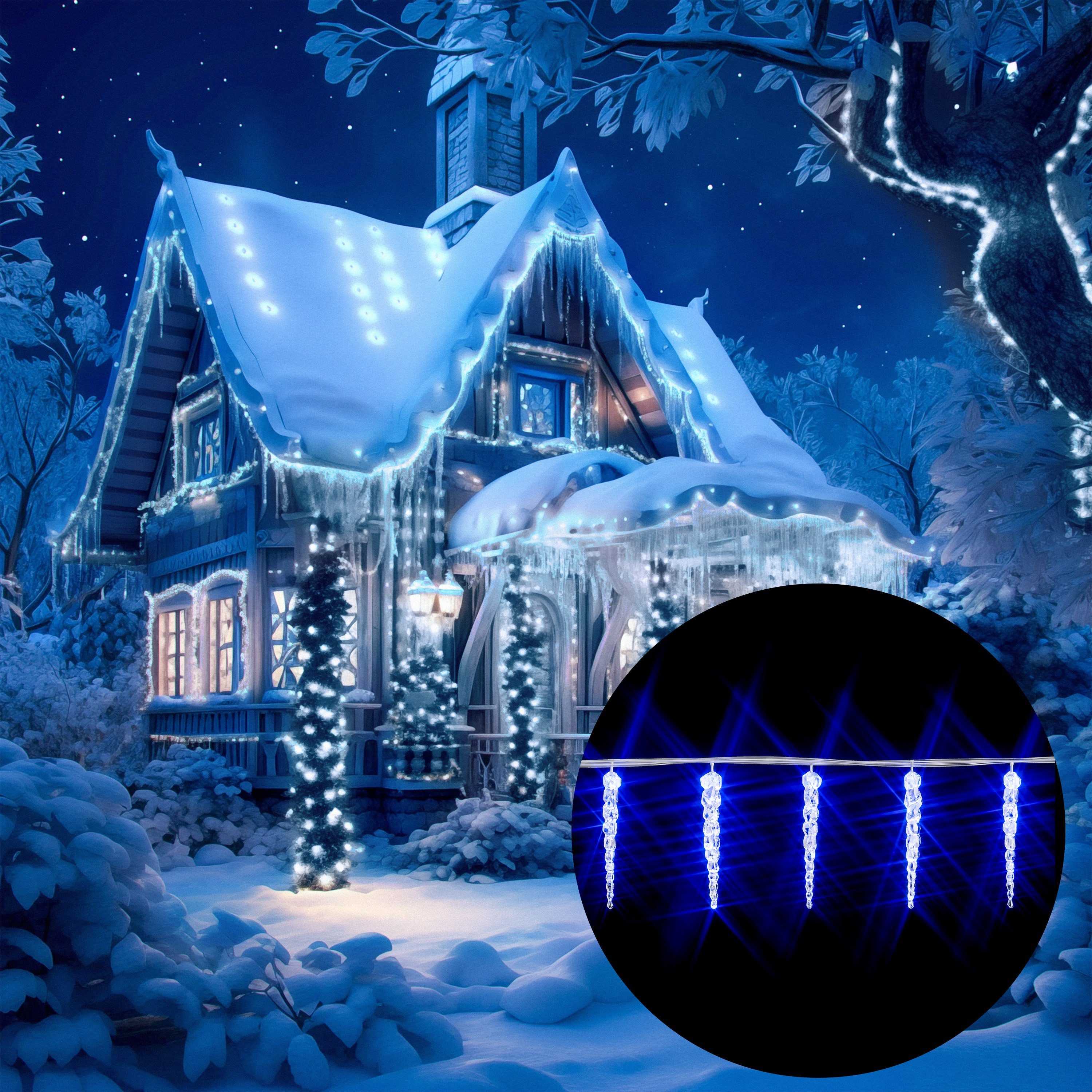 monzana Lichterkette, Eiszapfen Lichterkette 13m 80 Zapfen Blau Eisregen
