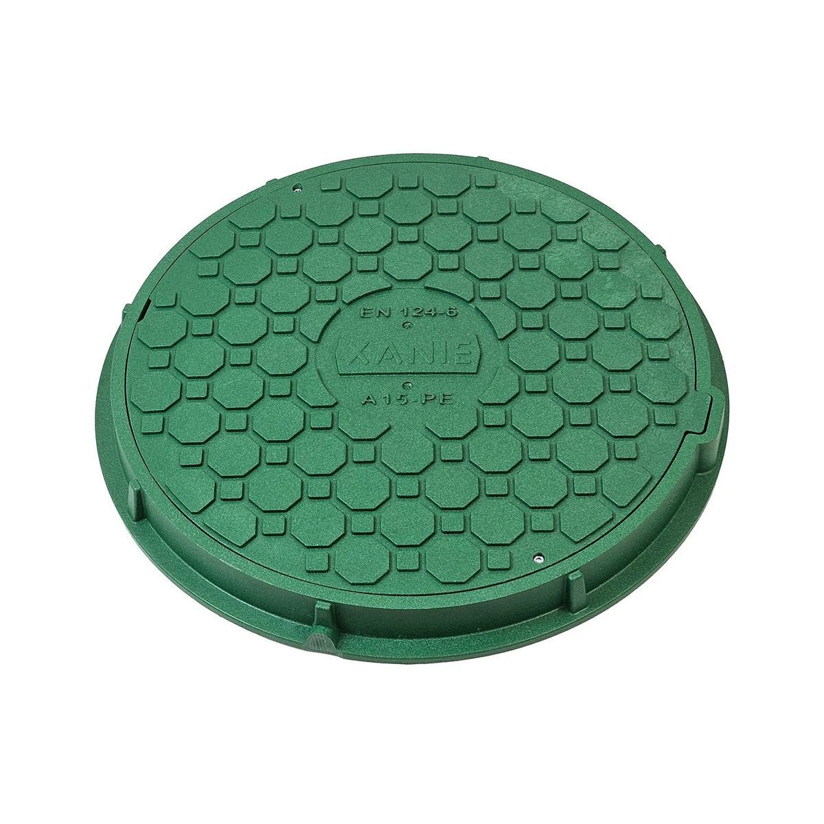 Xanie Erdschacht Schachtdeckel DN500 mit Rahmen Ø 625 mm + Verriegelung, Kunststoff A15, 62x62x65 cm, 1-St., grün, begehbar, natürliche Optik