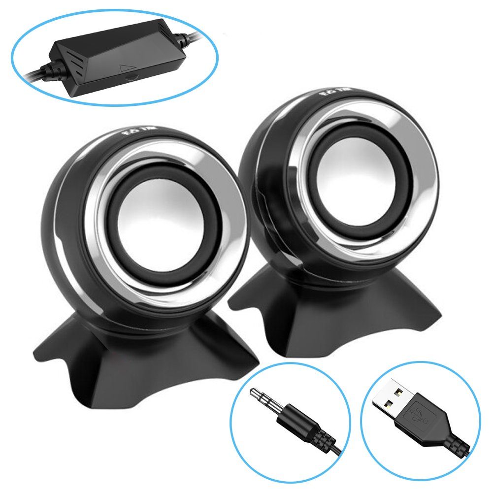 Bolwins A47D 6W mini tragbarer PC Lautsprecher boxen über 3.5mm USB für Laptop PC-Lautsprecher 1 (Mit 3.5mm Kabel, 6 W, 2x 3 Watt Musikleistung, mit Lautstärke)