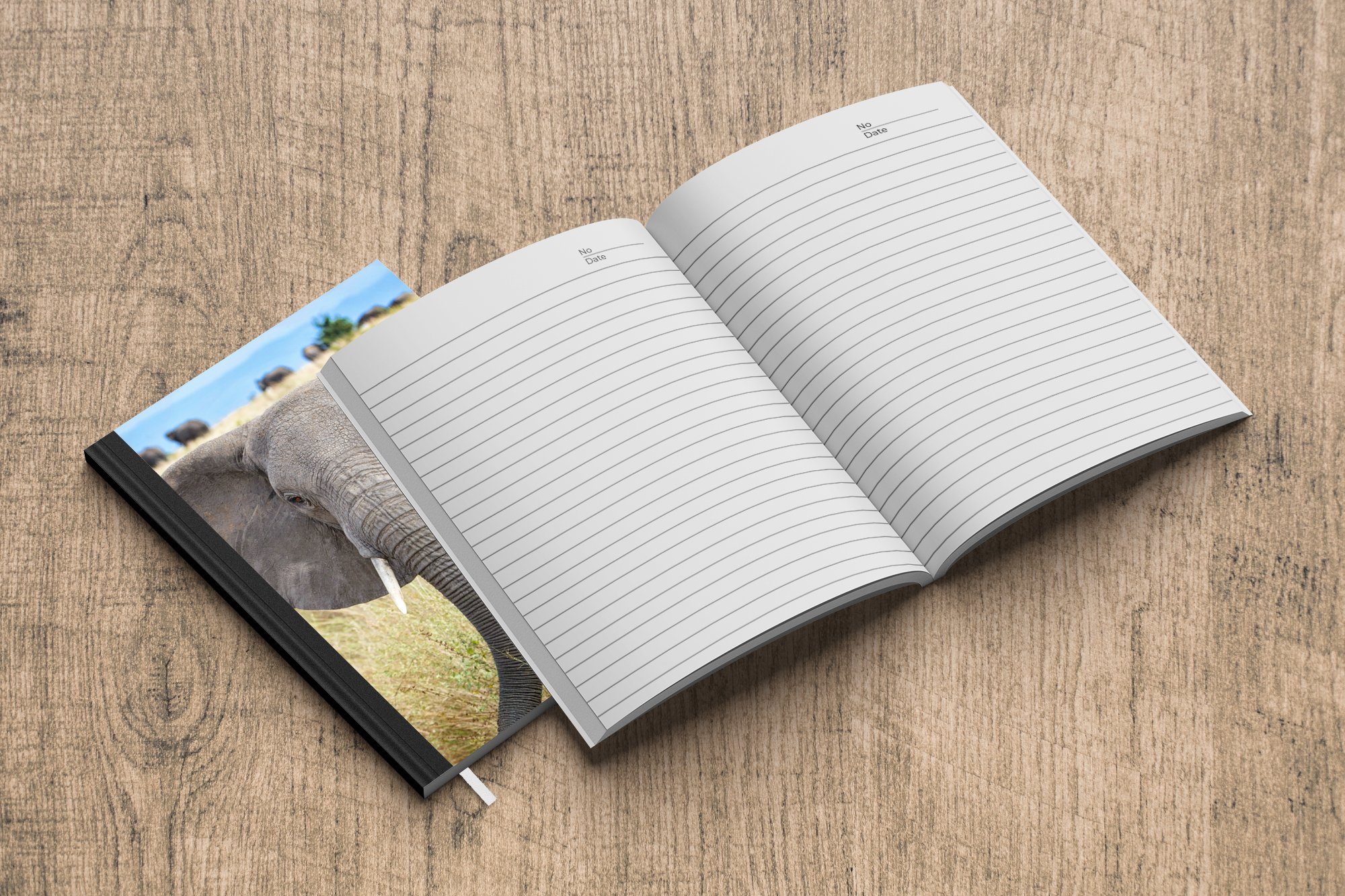 MuchoWow Notizbuch Elefant - Tiere - Seiten, Journal, Natur, Tagebuch, 98 - Merkzettel, Haushaltsbuch A5, Gras Notizheft