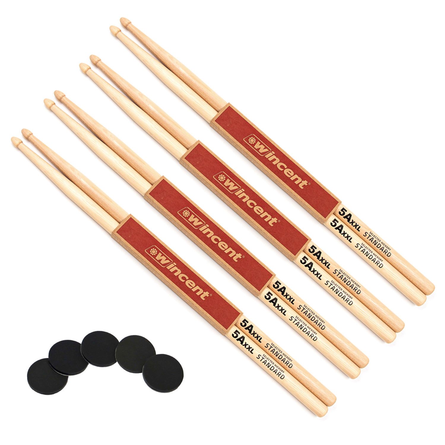 Wincent Schlagzeug Wincent 5AXXL Schlagzeugstöcke 4 Paar mit Damper Pads,4 Paar, natur, mit Damper-Pads