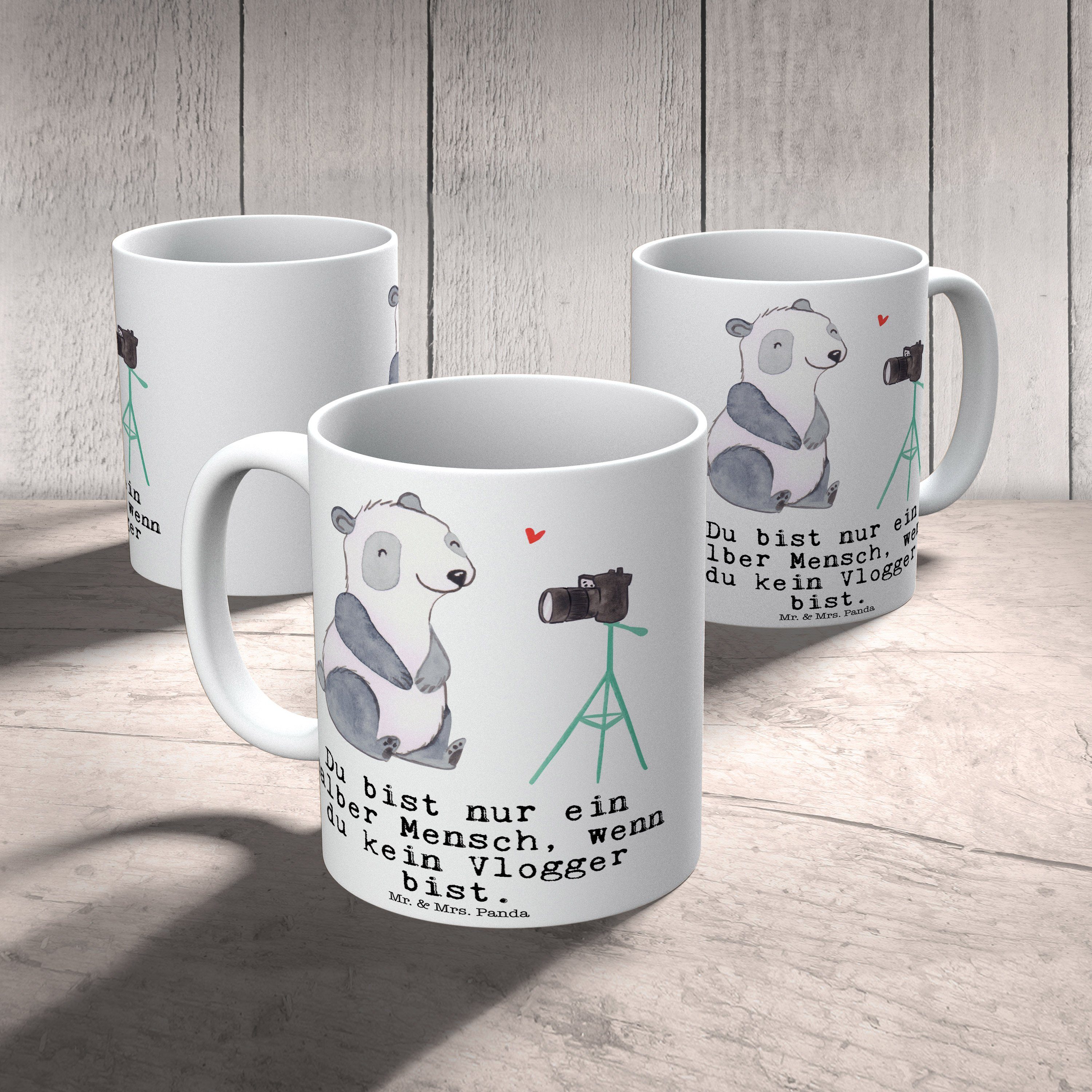 Mr. & Mrs. Panda Tasse Geschenk, - Sprüche, Keramik mit Rente, Weiß - Vlogger Teebecher, Herz Tasse