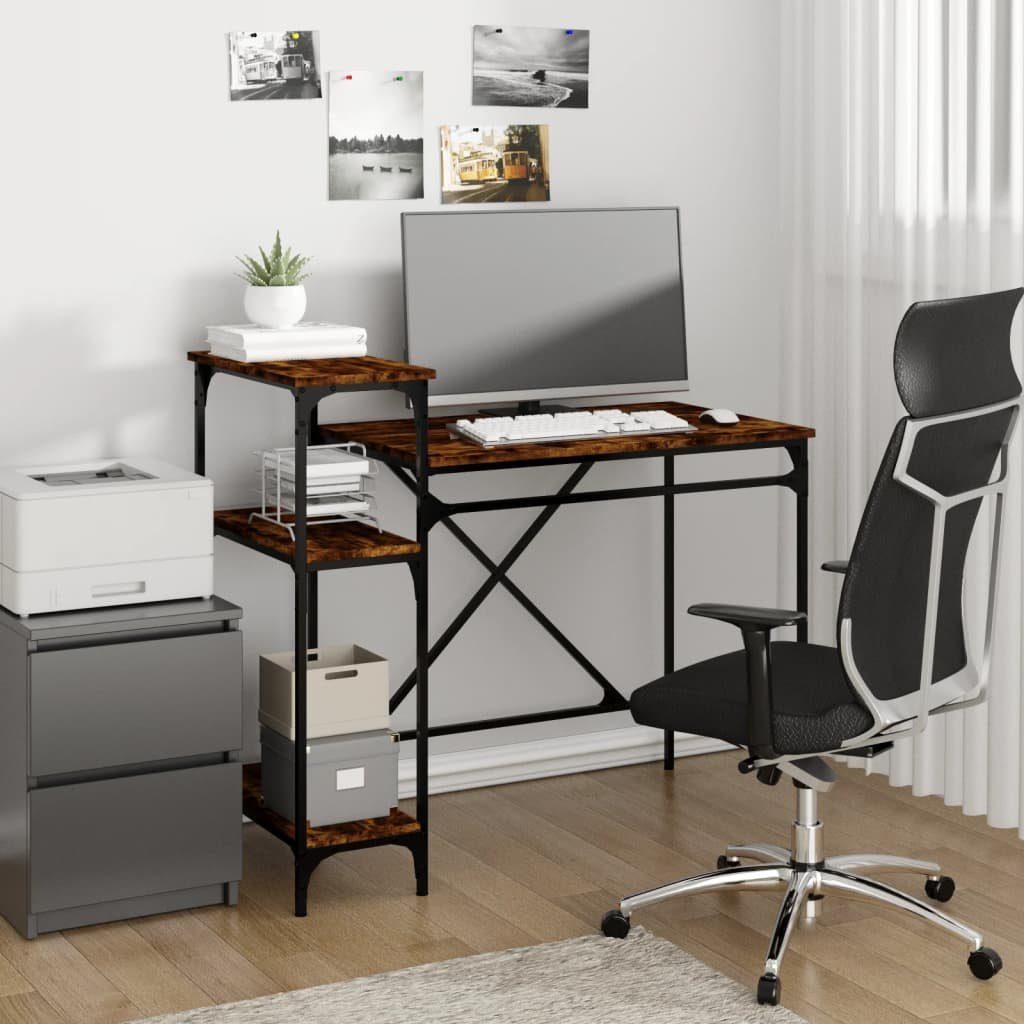 furnicato Schreibtisch mit Regal Räuchereiche 105x50x90 cm Holzwerkstoff