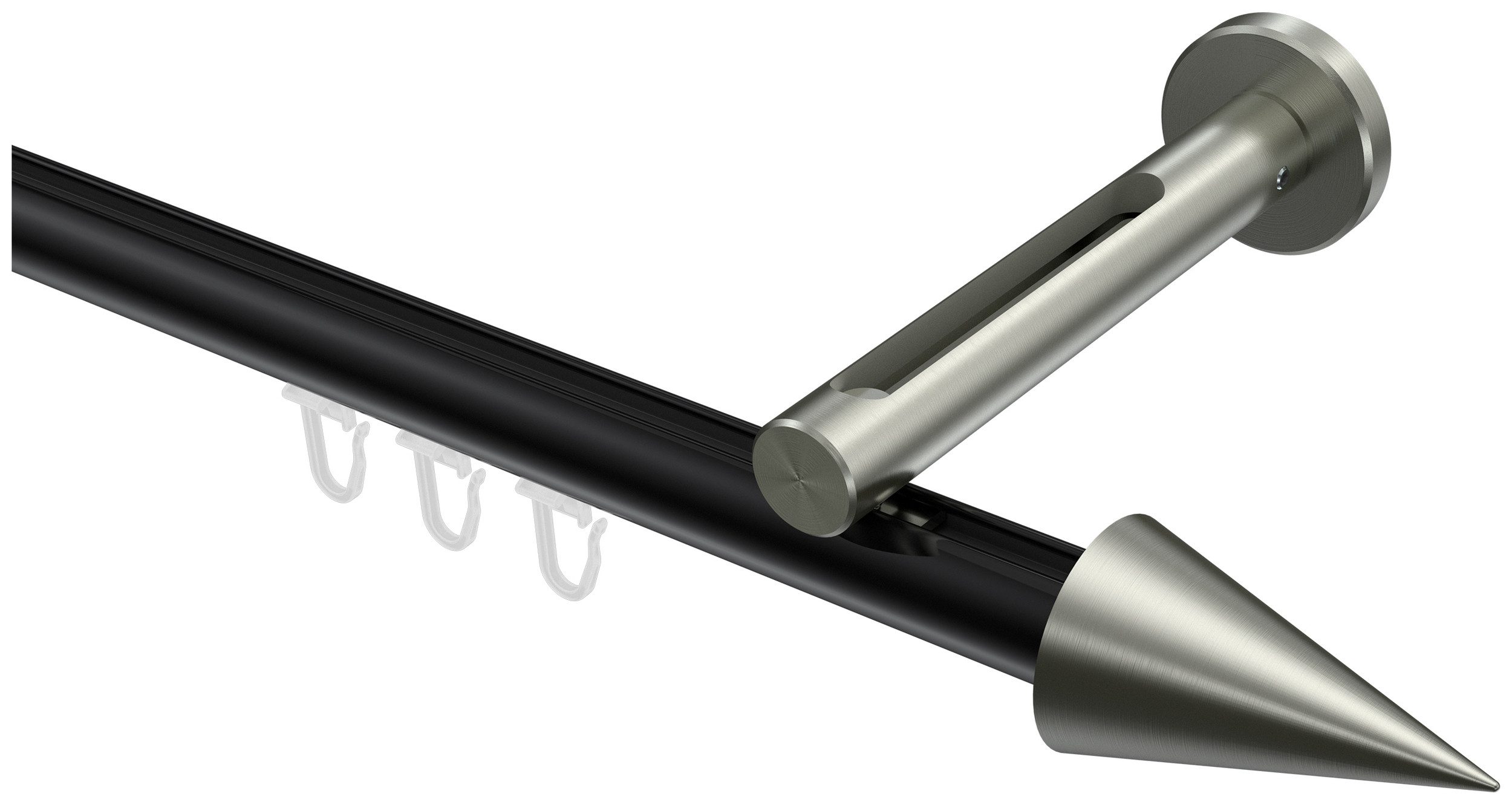 INTERDECO Innenlaufschiene Siteno Savio, Ø 20 mm, 1-läufig, Fixmaß, kürzbar, Wandmontage, Aluminium, Schwarz / Edelstahl-Optik / Bicolor
