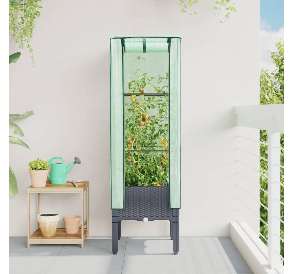 Thumbnail - vidaXL Hochbeet Hochbeet mit Gewächshaus-Aufsatz Rattan-Optik 40x40x140 cm (1 St)
