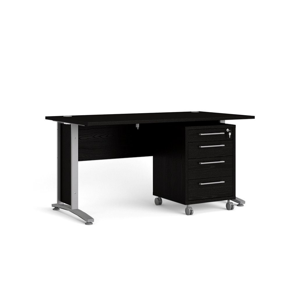 ebuy24 Schreibtisch Prisme Schreibtisch mit Rollcontainer schwarz Esch