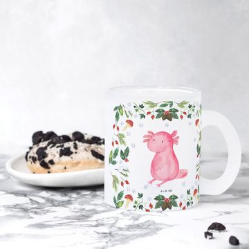 Mr. & Mrs. Panda Teeglas Axolotl Glücklich - Transparent - Geschenk, Advent, Teetasse aus Glas, Premium Glas, Liebevolle Gestaltung