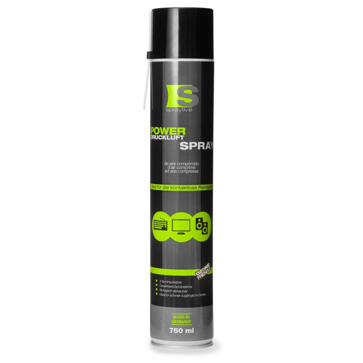 Spraytive 1x 750ml Druckluftspray - Druckluftreiniger Air Duster Luftdruckspray Druckluftreiniger (Made in Germany)
