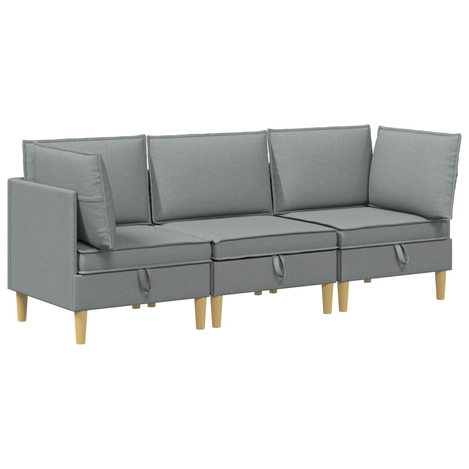 vidaXL Sitzgruppe Modular Sofa Set mit Stauraum 3 Stk. Hellgrau Stoff, (3-tlg)