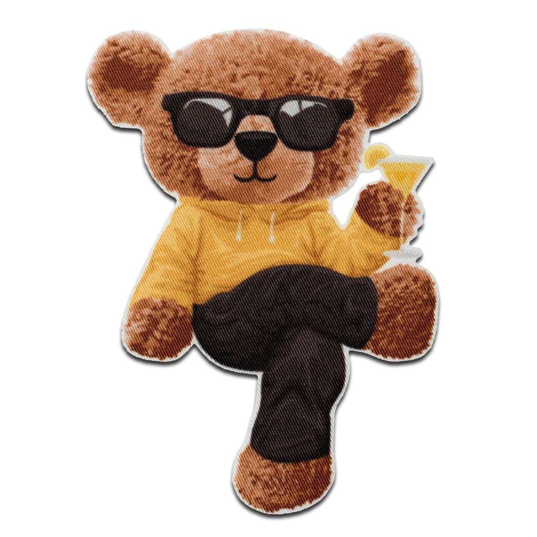 Mono-Quick Пластырь Bügelbild, Aufbügler, Applikationen, Patches, Flicken, zum aufbügeln, PES, Bär mit Cocktail Tier - Größe: 8,6 x 6 cm