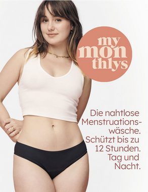 MyMonthlys Funktionsslip Periodenslip LEA schwarz Dünne 1,5mm Einlage - Auslaufsicher geruchshemmend, nahtlos und unsichtbar, maschinenwaschbar, wiederverwendbar - für moderate Tage - Menstruationsslip / Periodenunterwäsche / Menstruationsunterwäsche