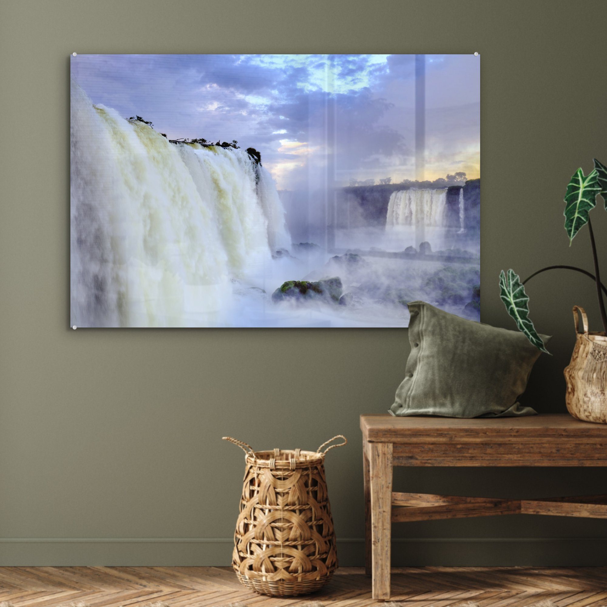 MuchoWow Acrylglasbild Iguazu-Wasserfall & Schlafzimmer (1 Sonnenaufgang in Wohnzimmer der Teufelsschlund bei Acrylglasbilder Brasilien, St)