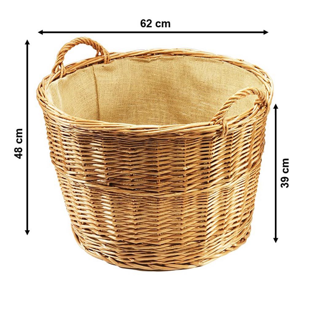 Kobolo Kaminholzkorb Holztrage rund gekochte Weide Leinen D 62 cm