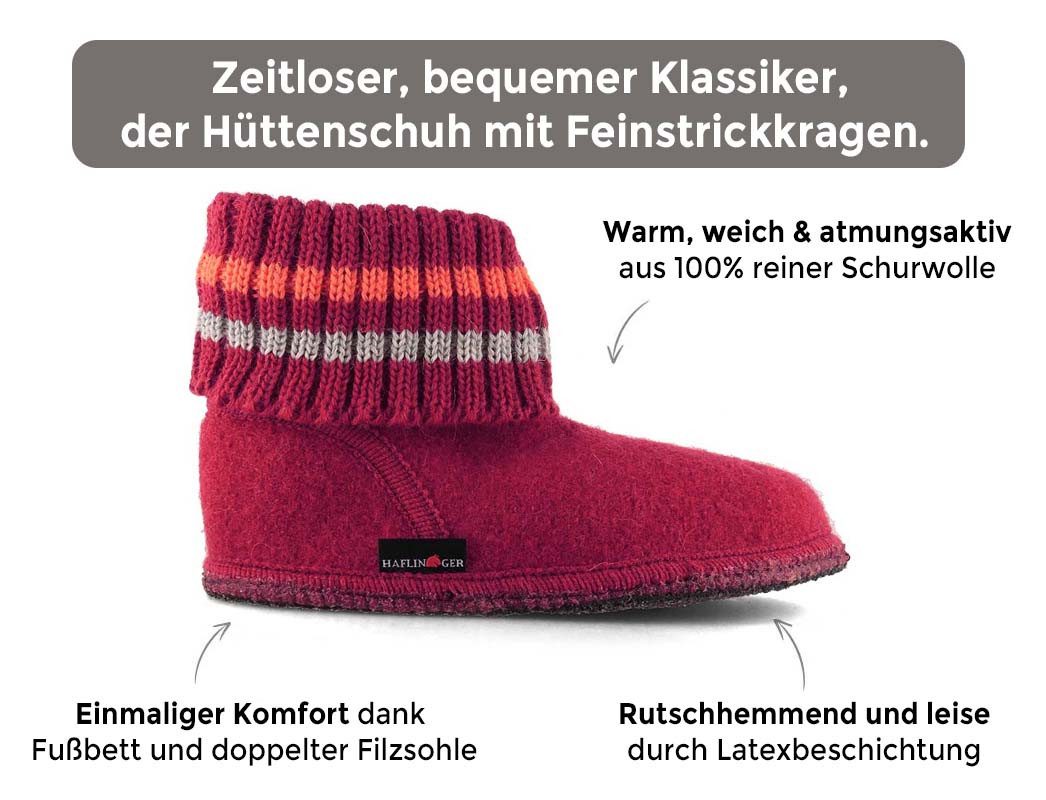 Haflinger Hüttenschuhe Paul Hausschuh mit Feinstrickkragen