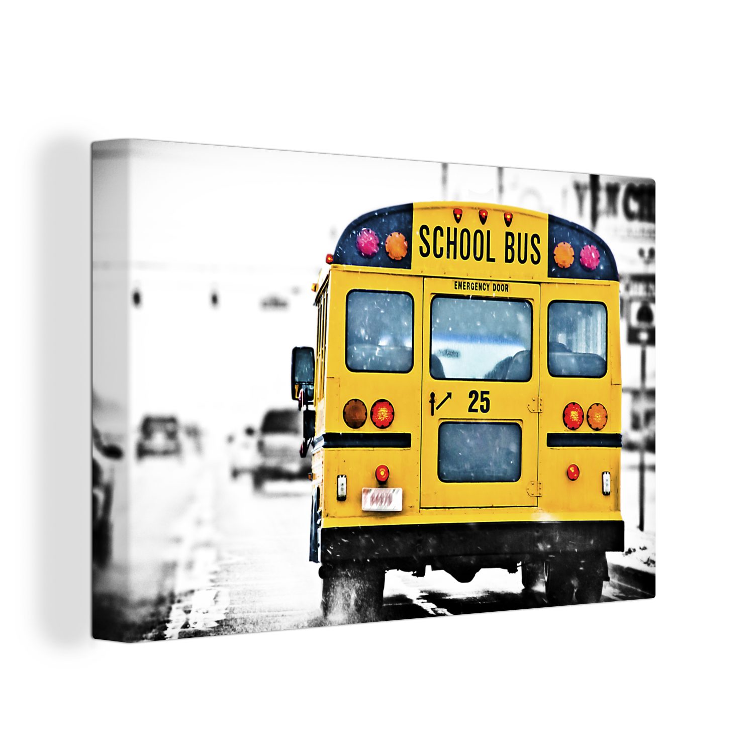 OneMillionCanvasses® Leinwandbild Rückansicht eines amerikanischen Schulbusses, (1 St), Wandbild Leinwandbilder, Aufhängefertig, Wanddeko, 30x20 cm | Leinwandbilder