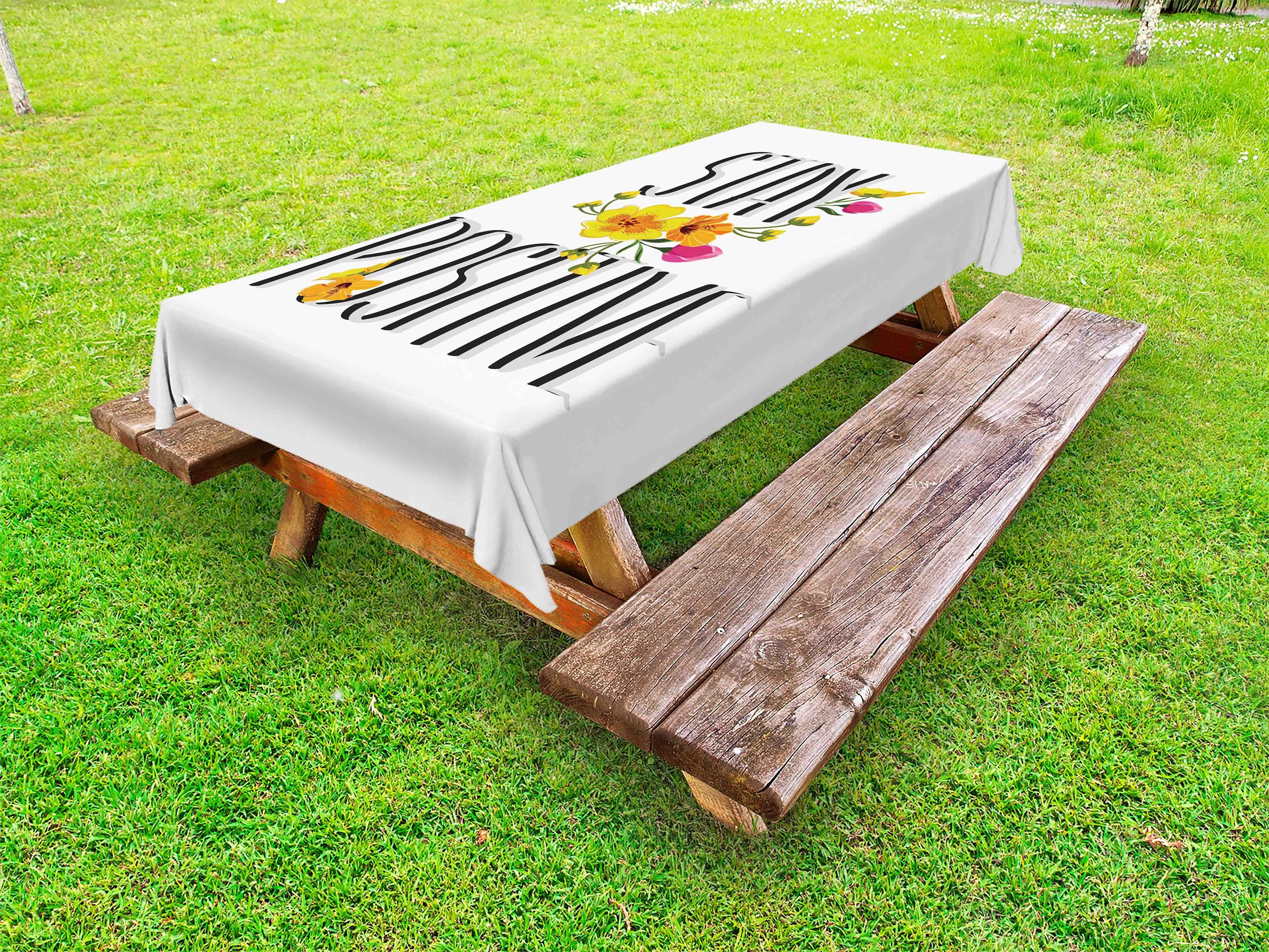 Abakuhaus Tischdecke dekorative waschbare Picknick-Tischdecke, Zitat Bleiben Sie positiv mit Blumen