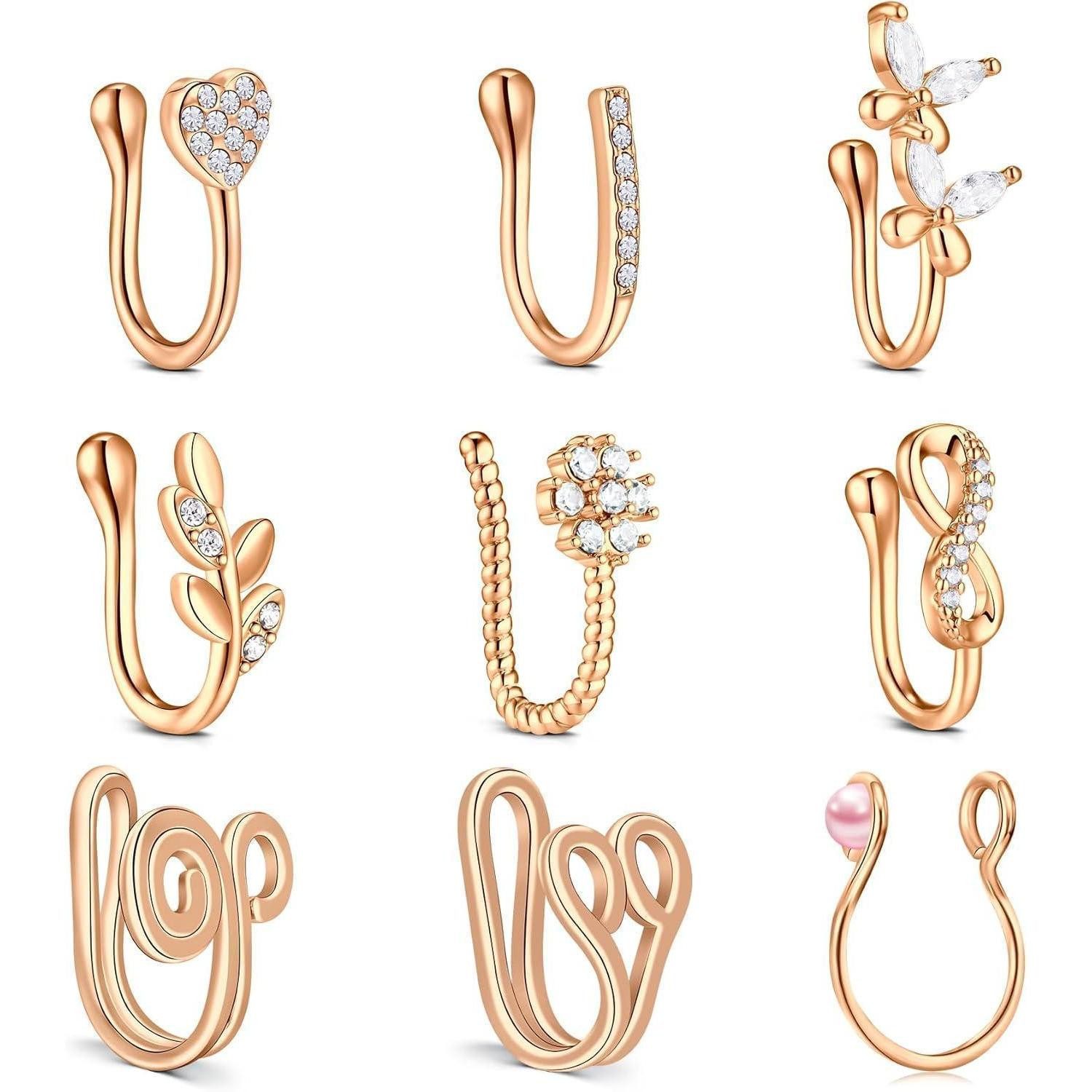 LuxusKollektion Nasenpiercing Nasenpiercing Septum Clip Hoop Nasenring Fake 9 Stk-rosegold Stil 2
