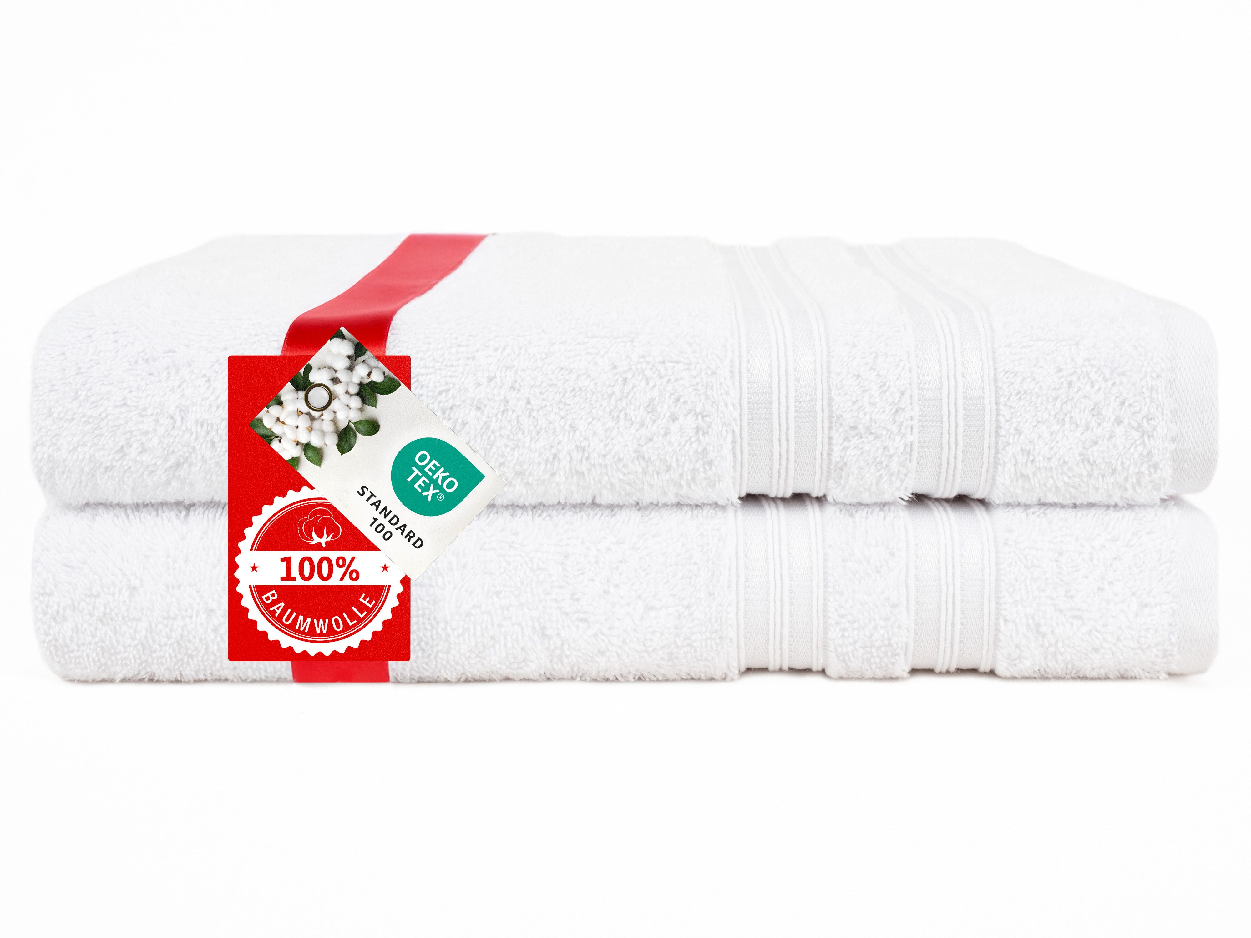 HAMMETEX Duschtuch 2er Set Badetücher 70x140 cm, 100% Baumwolle, Weich & Saugstark, Frottier (Set, 2-St), mit Bordüre, einfarbig, weich