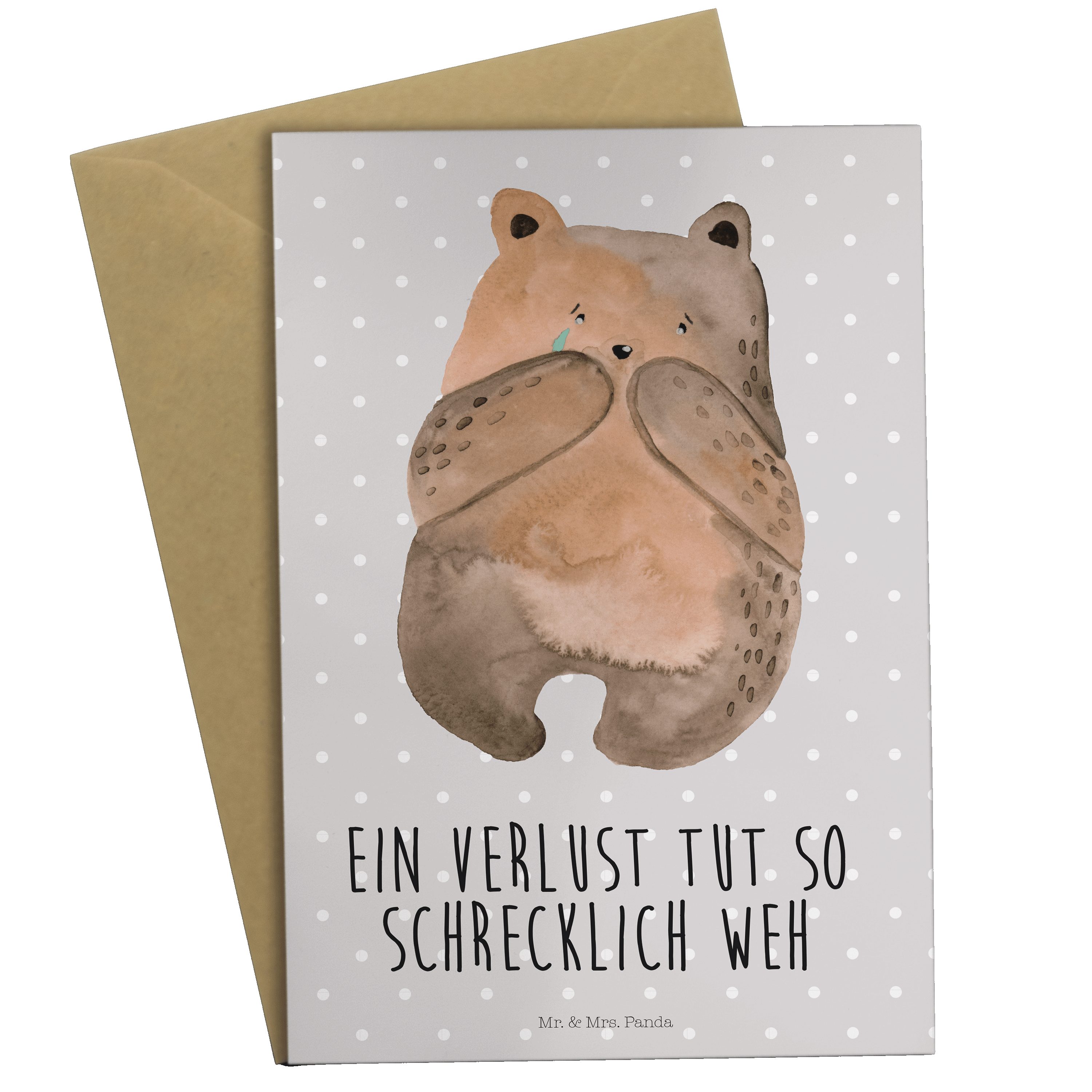 Mr. & Mrs. Panda Grußkarte Bär Verlust - Grau Pastell - Geschenk, Einladungskarte, Karte, Klappk