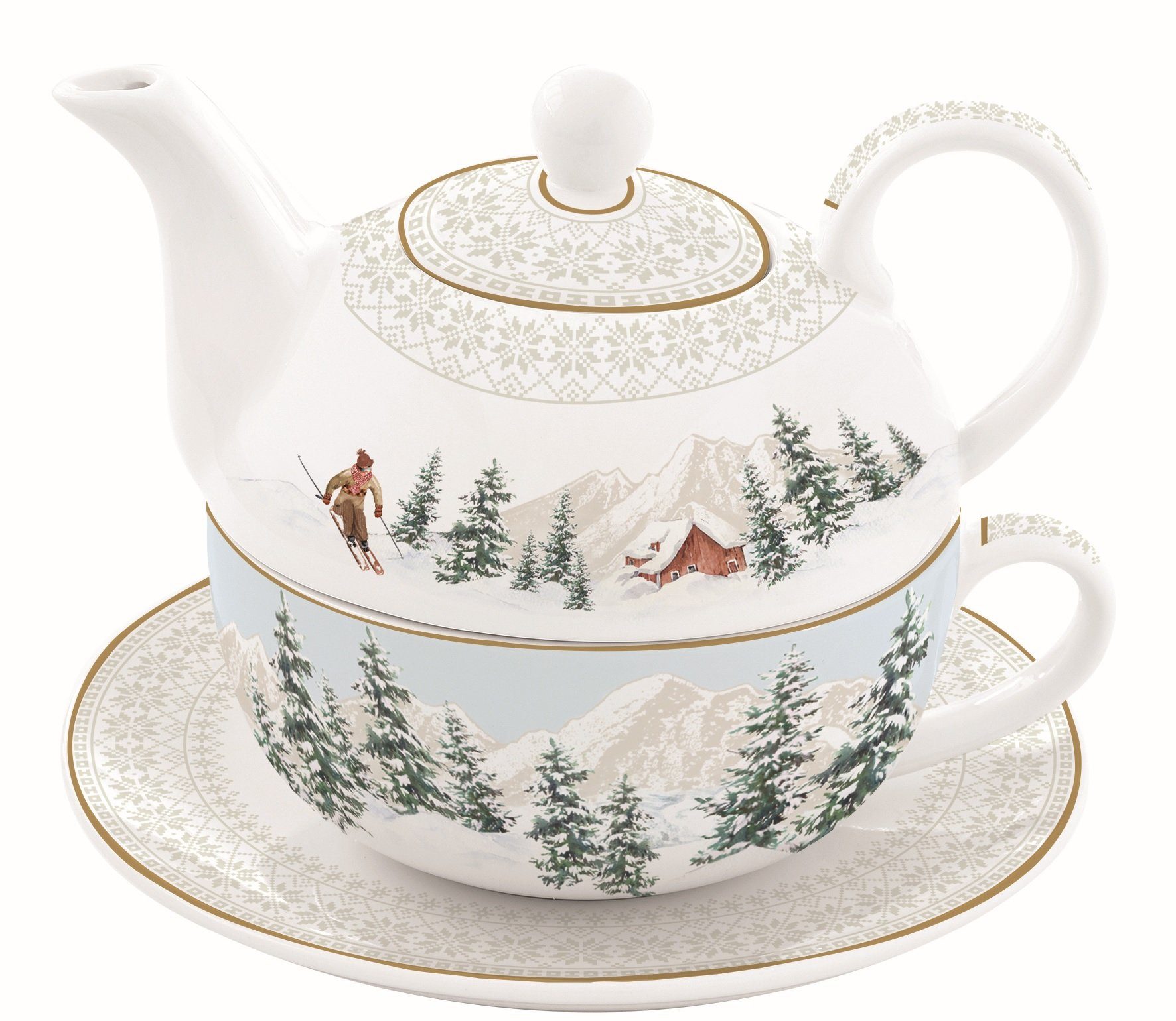 EasyLife Teekanne CHAL0104-Chalet Tee-Set, Kanne m. Tasse, Porzellan, -350 ml-, 2-teil., (1-St)