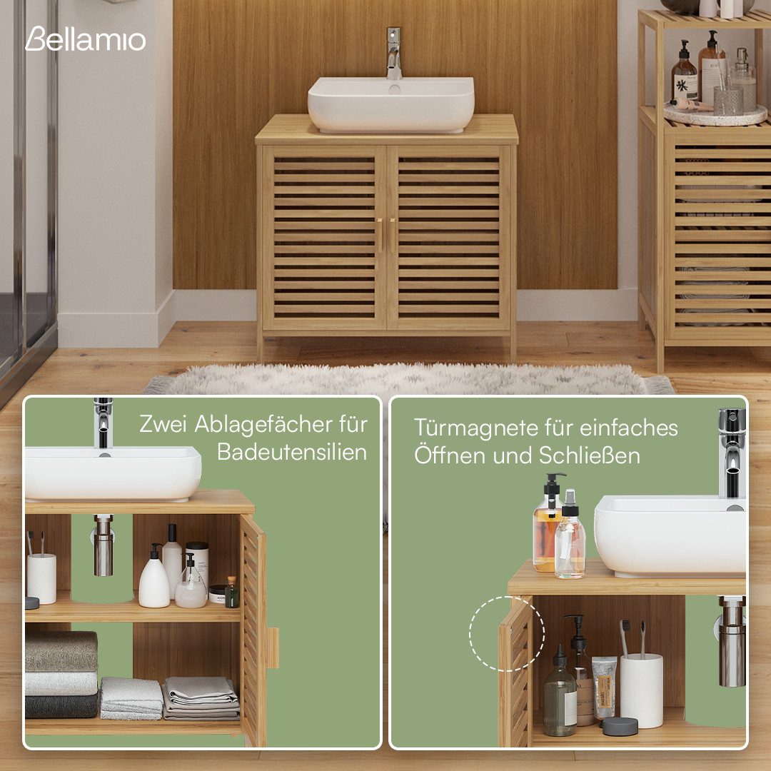 Bellamio Badmöbel-Set Newa aus Bambus, lackiert, (2er-Set, 1x Waschbeckenunterschrank, 1x Schrank mit 6 Fächern), in verschiedenen Set-Kombinationen erhältlich – Bild 3 von 5