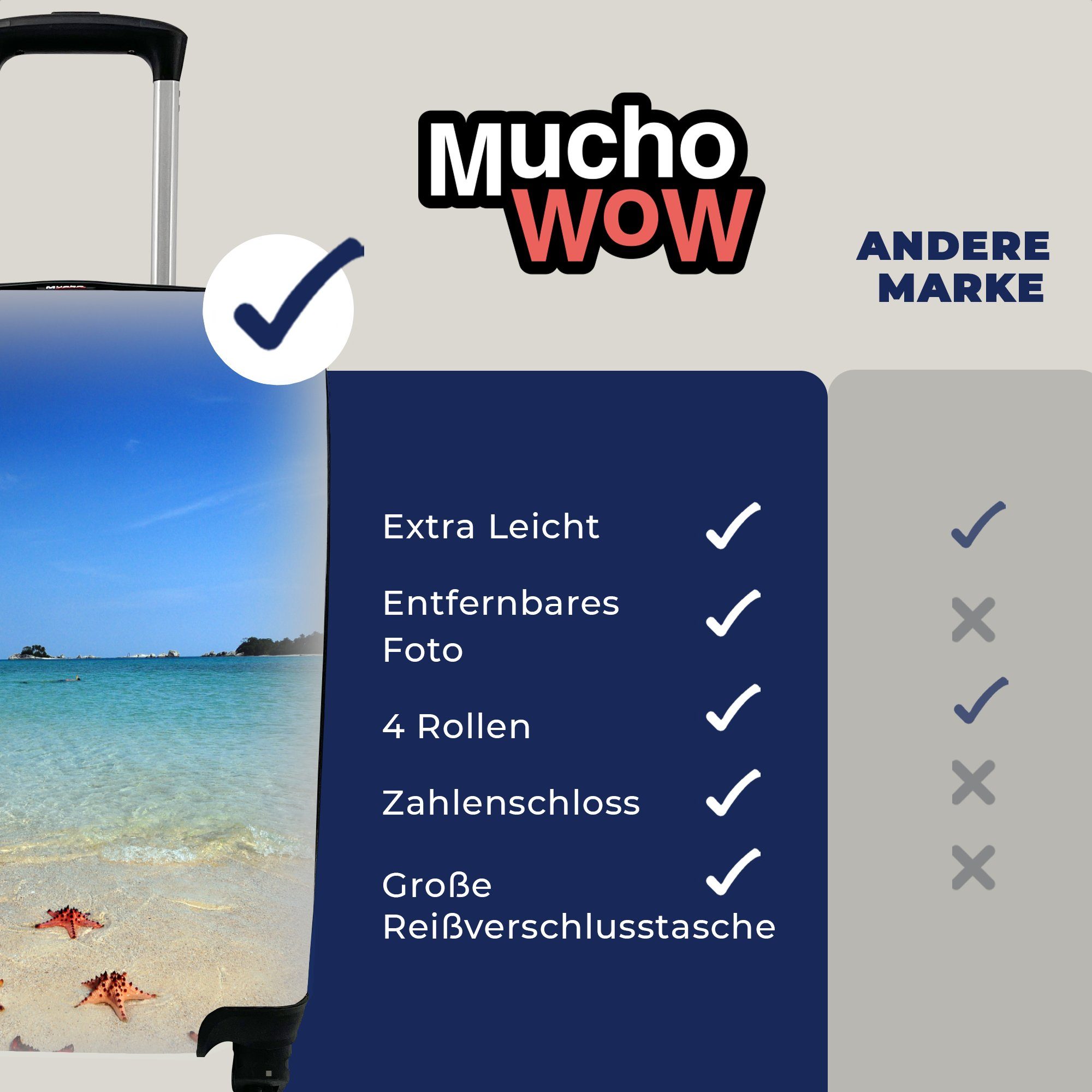 MuchoWow Handgepäckkoffer Seestern Welle, - mit Ferien, Reisetasche Wasser Trolley, 4 für Reisekoffer rollen, Rollen, - Handgepäck