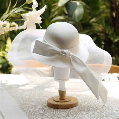 Rouemi Strohhut Damenhut, große Krempe, einfache Mode, dekorativer Hut